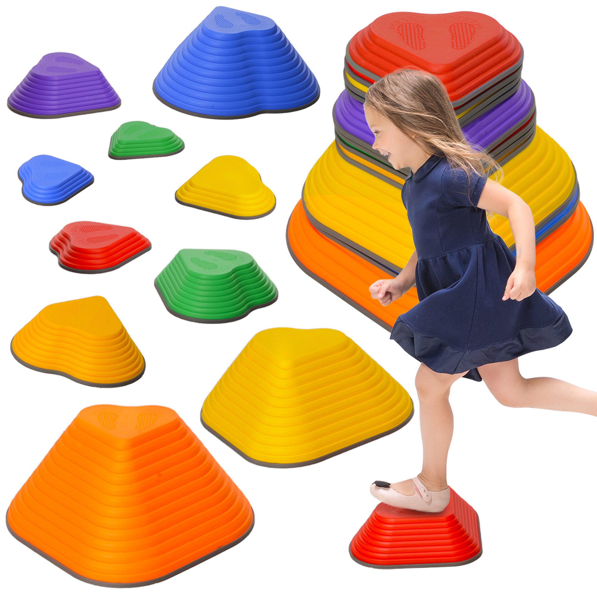 FELIXLEO Stapelspielzeug Balance-Trittsteine,11er-Set,stapelbar,rutschfest,für Innen und Außen