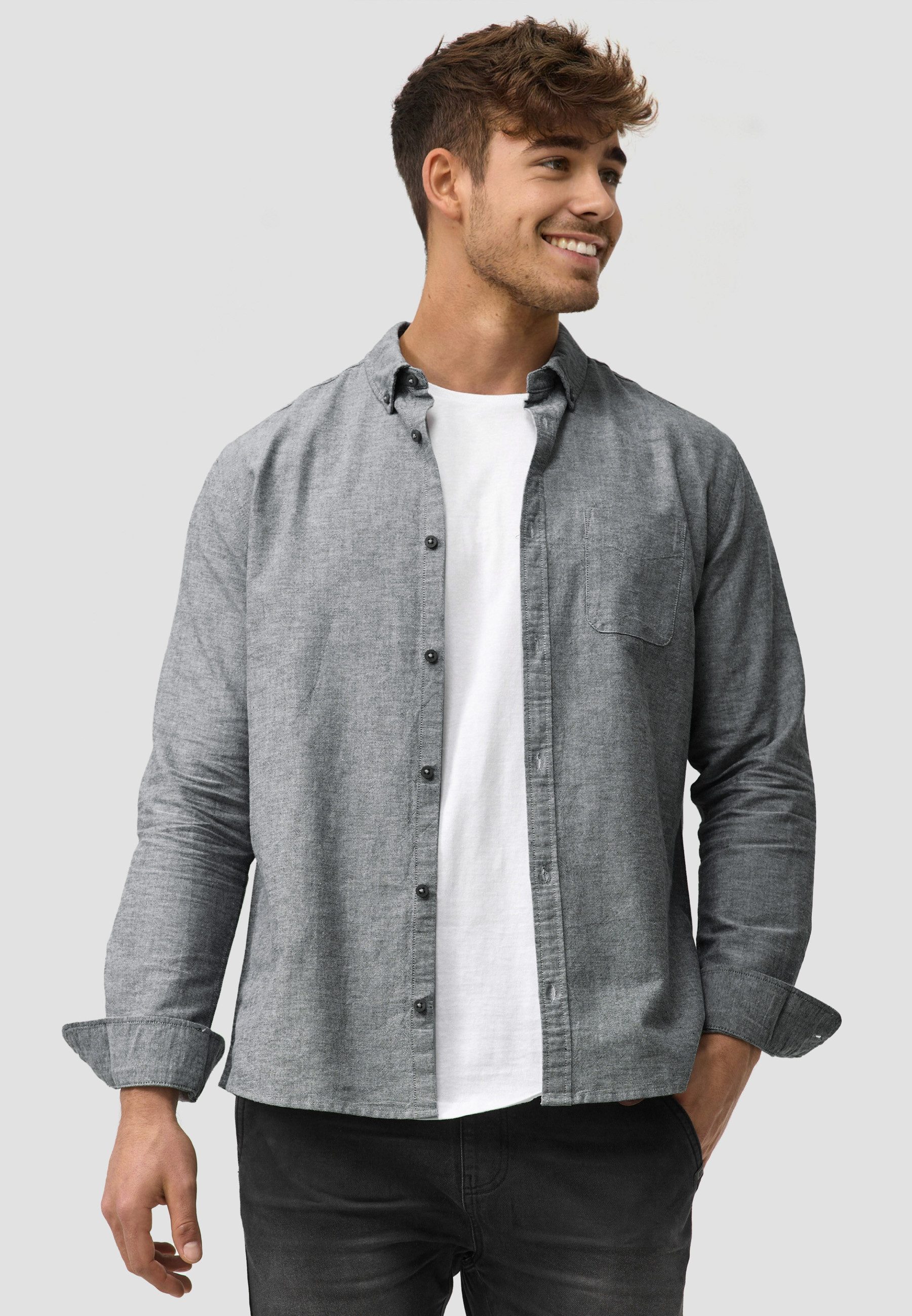 Indicode Langarmhemd Herren Kepner Herrenhemd Langarm mit Button-Down-Krage günstig online kaufen