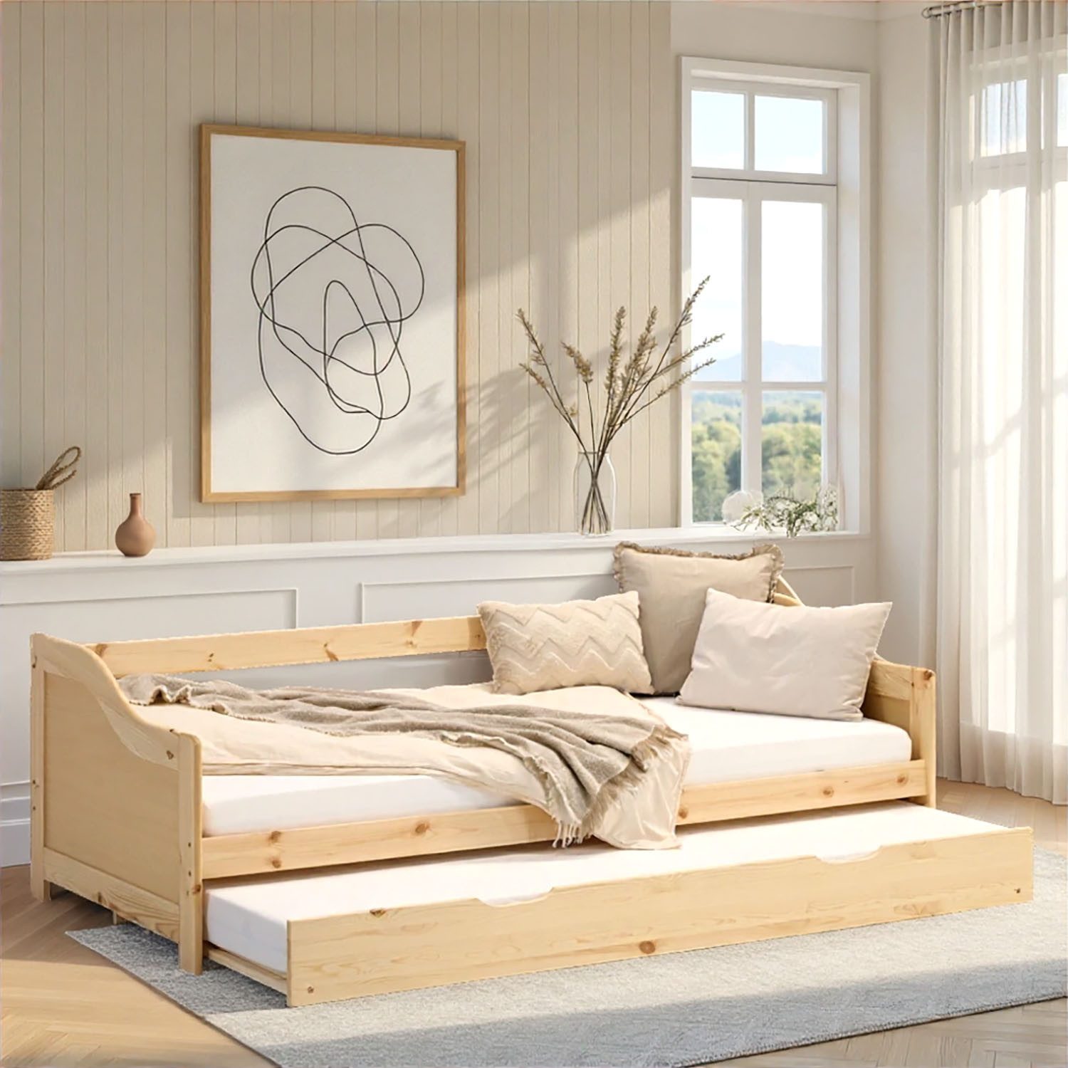 Homestyle4u Holzbett 90x200 Kinderbett Ausziehbett Weiß günstig online kaufen