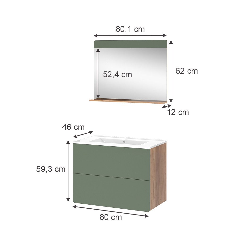 Vicco Badmöbel-Set Izan, Goldkraft Eiche/Grün/Grün, 3 günstig online kaufen
