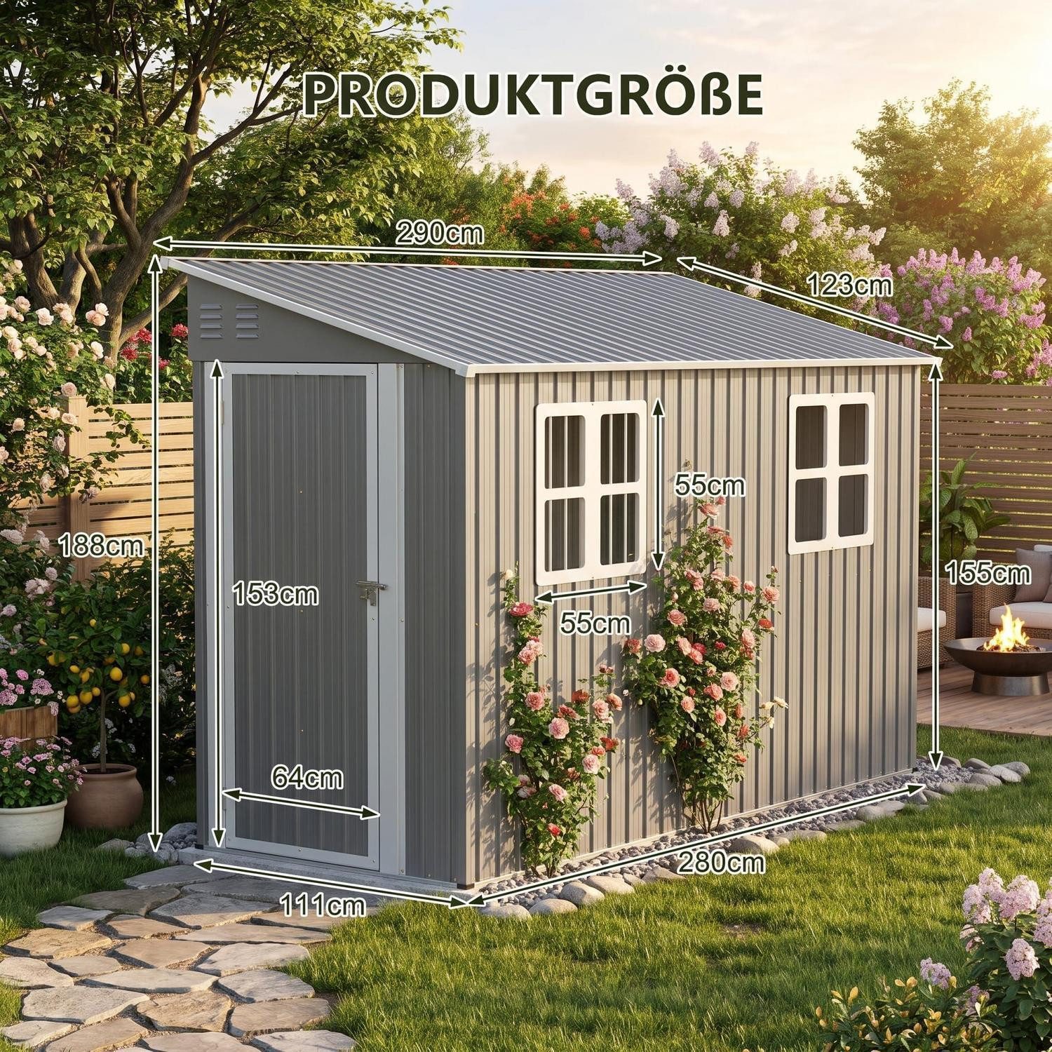 LuxusKollektion Gerätehaus Gartenhaus Metall Grau 1.2x3m Anlehn, (1 St)