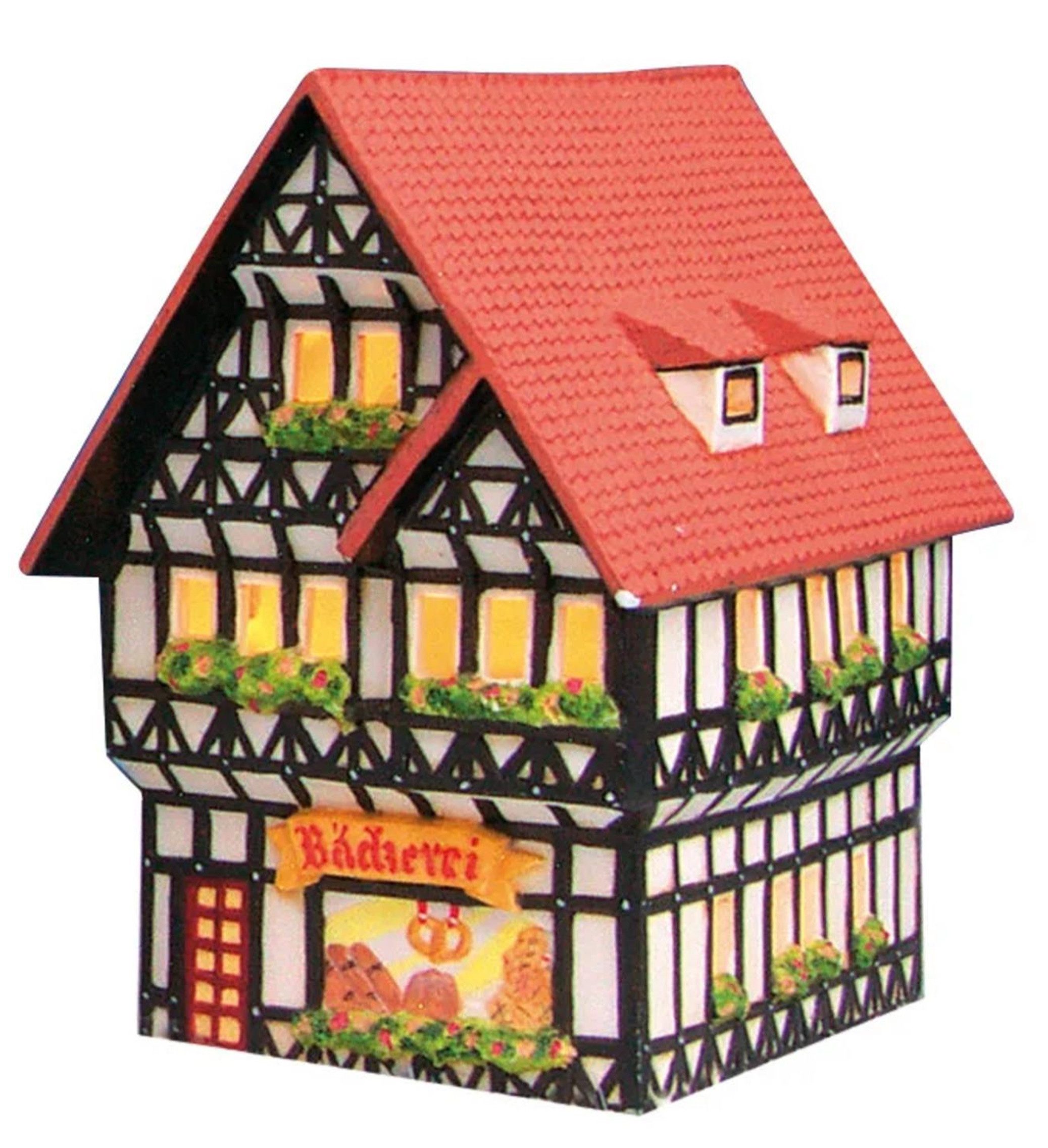 Dekoobjekt Lichthaus Bäckerei Fachwerkhaus in Linz / Rhein Porzellan 16x11x17 cm