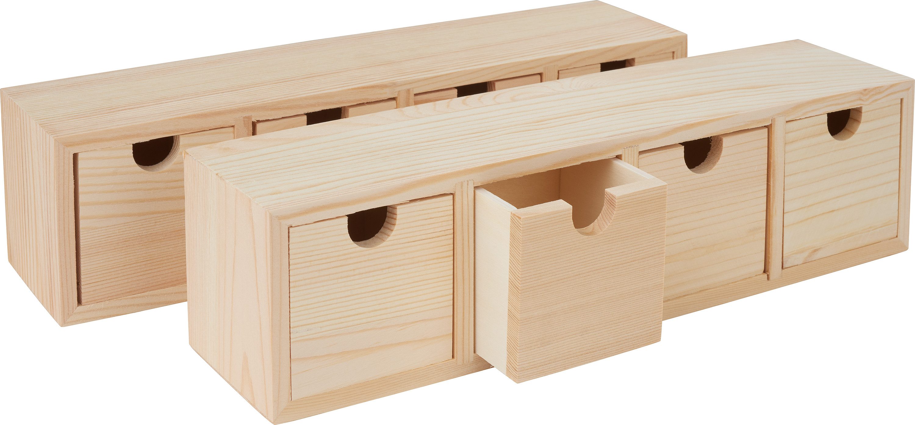 VBS Aufbewahrungsbox Schubladenbox (10 St), mit 4 Schüben 31 cm x 8 cm Kiefernholz 2er-Pack