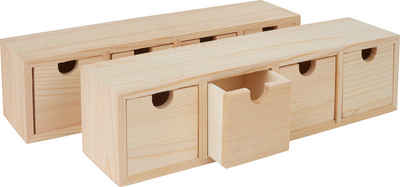 VBS Aufbewahrungsbox Schubladenbox, mit 4 Schüben 31 cm x 8 cm Kiefernholz 2er-Pack