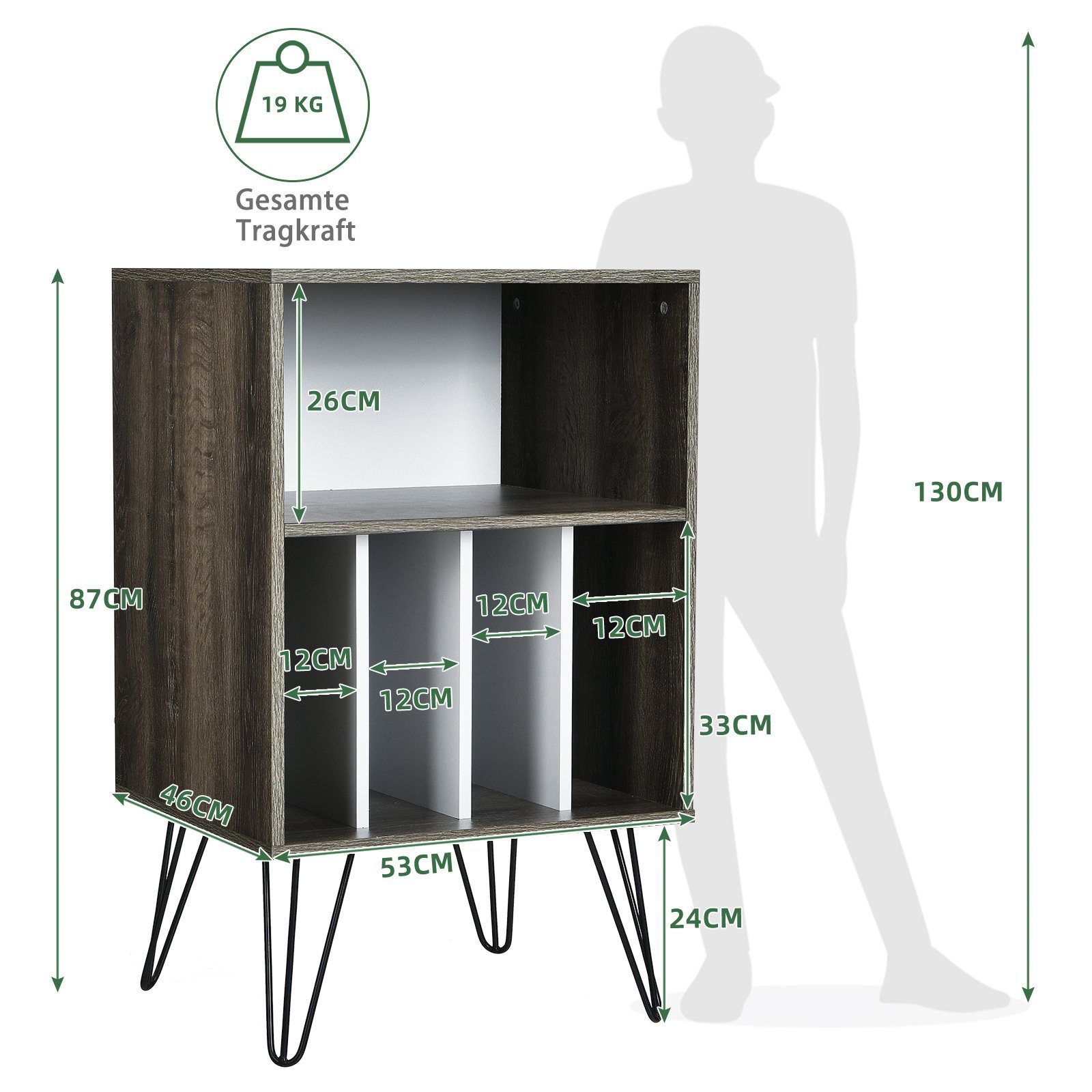 Aktenschrank mit Fächer, Kaffee 2 53x46x87cm offenen COSTWAY 5 Ebenen,