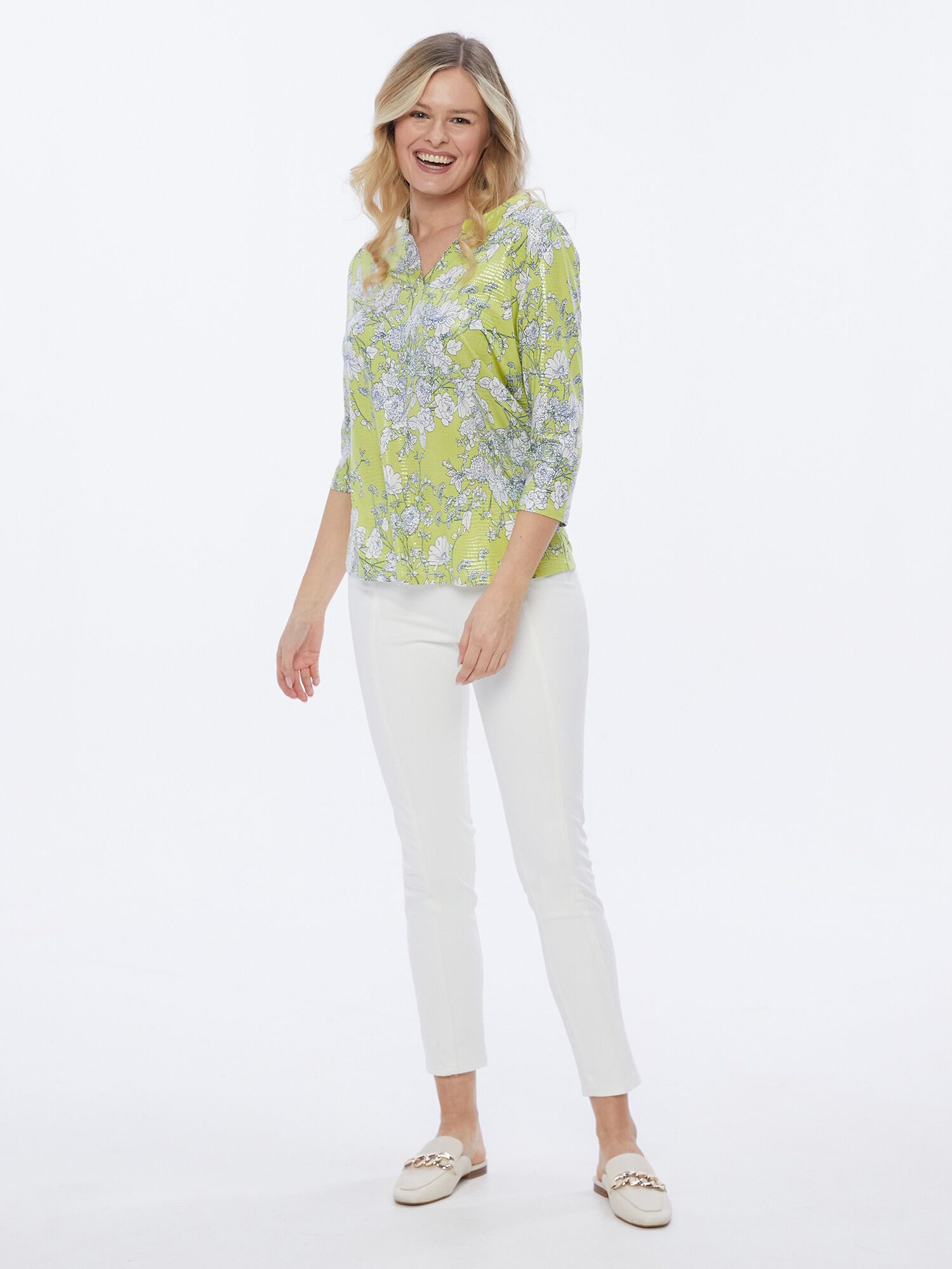 MONACO blue Langarmshirt 3/4-Arm Bluse koerpernah mit floralem Druck
