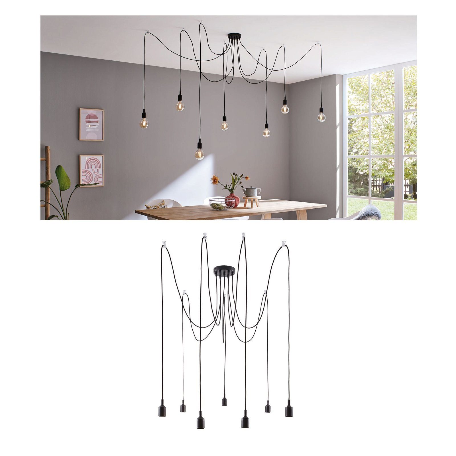 Paulmann Pendelleuchte Neordic Ketil max.7x60W Schwarz 230V Silikon/Metall, günstig online kaufen