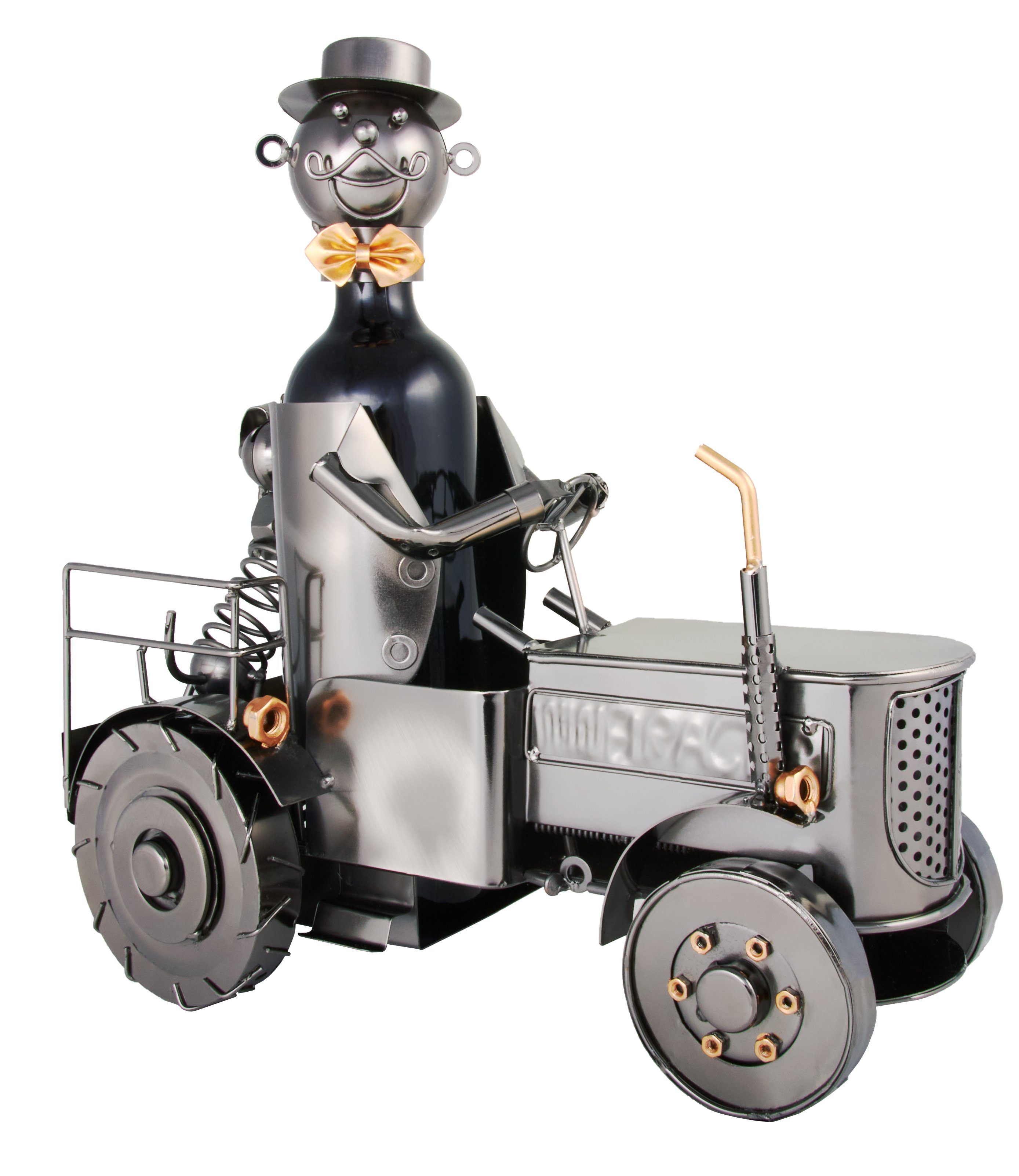 BRUBAKER Weinflaschenhalter Traktor mit Fahrer und Hund Flaschenhalter,  (1-St., inklusive Grußkarte), Weinhalter Metall Skulptur, Wein Geschenk