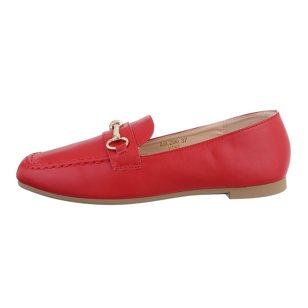 Ital-Design Damen Mokassins Freizeit Slipper Blockabsatz Mokassins in Rot