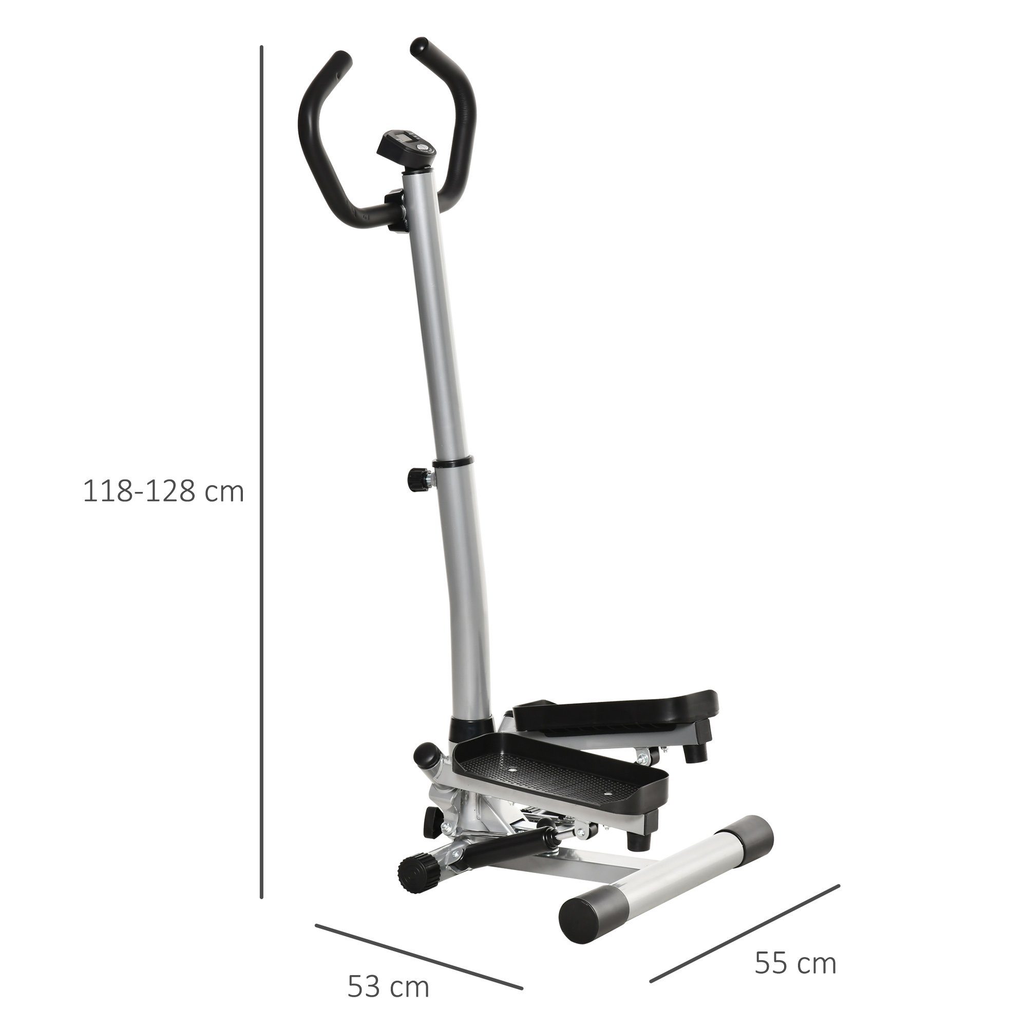 HOMCOM Stepper mit Handgriff (klein, 1-tlg., Fitness Heimtrainer), höhenverstellbar, Schwarz+Silber