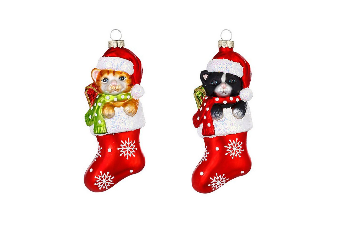 Holly & Jolly Christbaumschmuck, Christbaumschmuck Glas 14,2cm Katze im Strumpf Figur 1 Stück sort. Rot