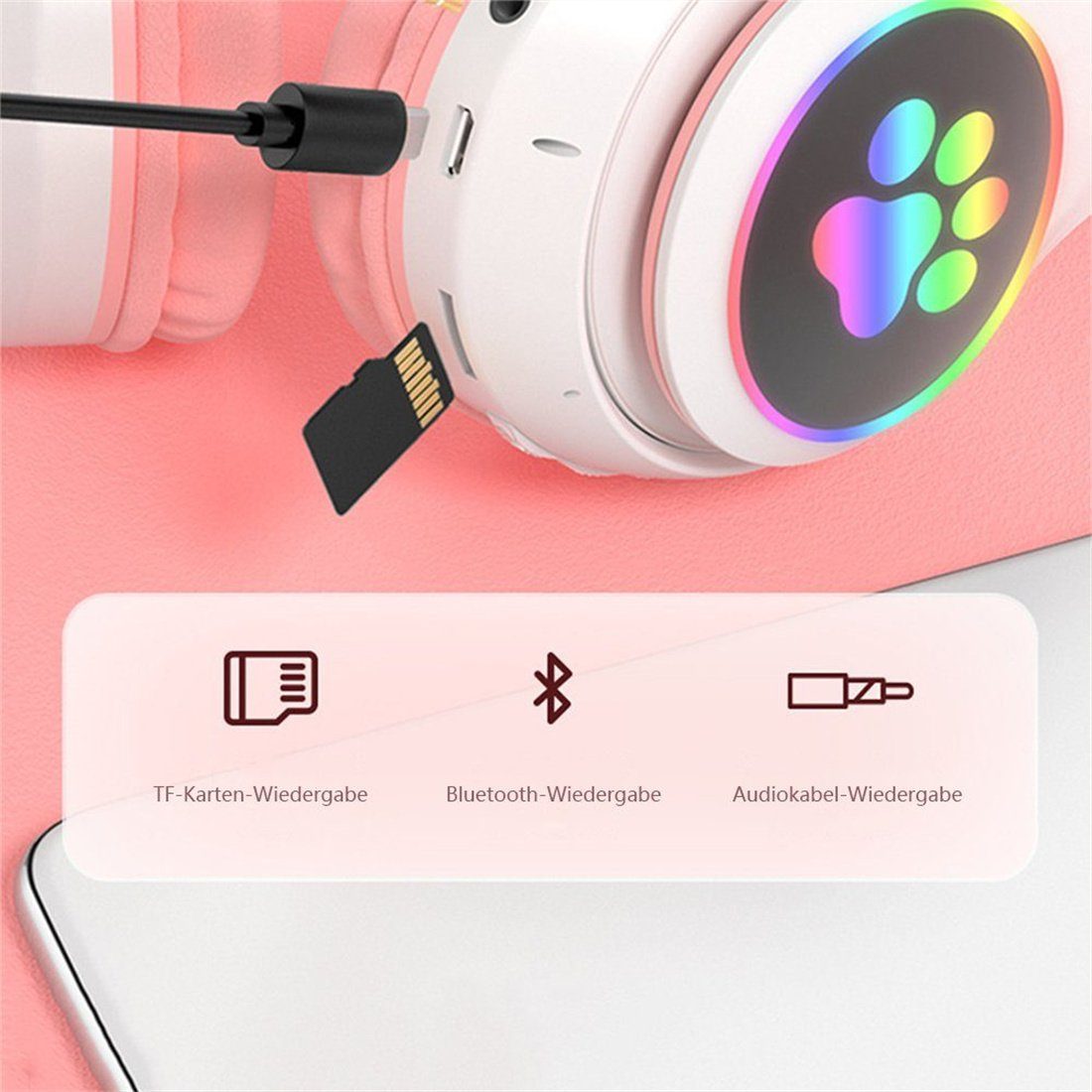Headset Bluetooth-Kopfhörer faltbar Gaming für DAYUT Mädchen, Competitive Headset,
