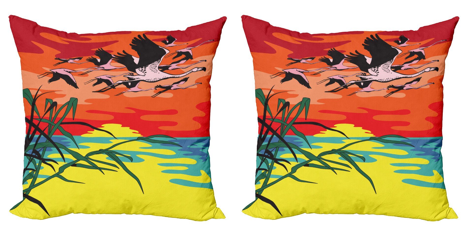 Kissenbezüge Modern Accent Doppelseitiger Digitaldruck, Abakuhaus (2 Stück), Flamingo Vögel in der Luft Kunst