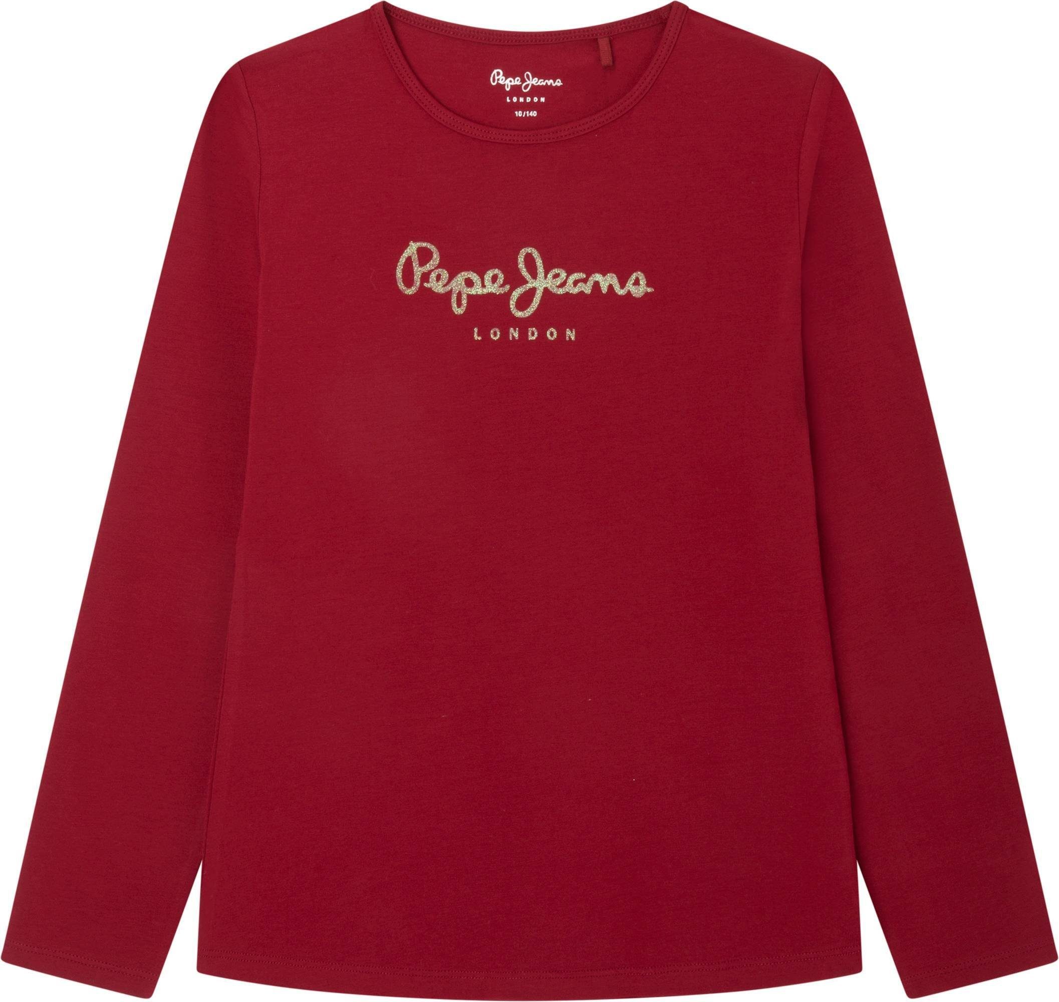 Baumwolle T-Shirt Mädchen Rot Langarmshirt Pepe LS, - GLITTER Jeans HANA