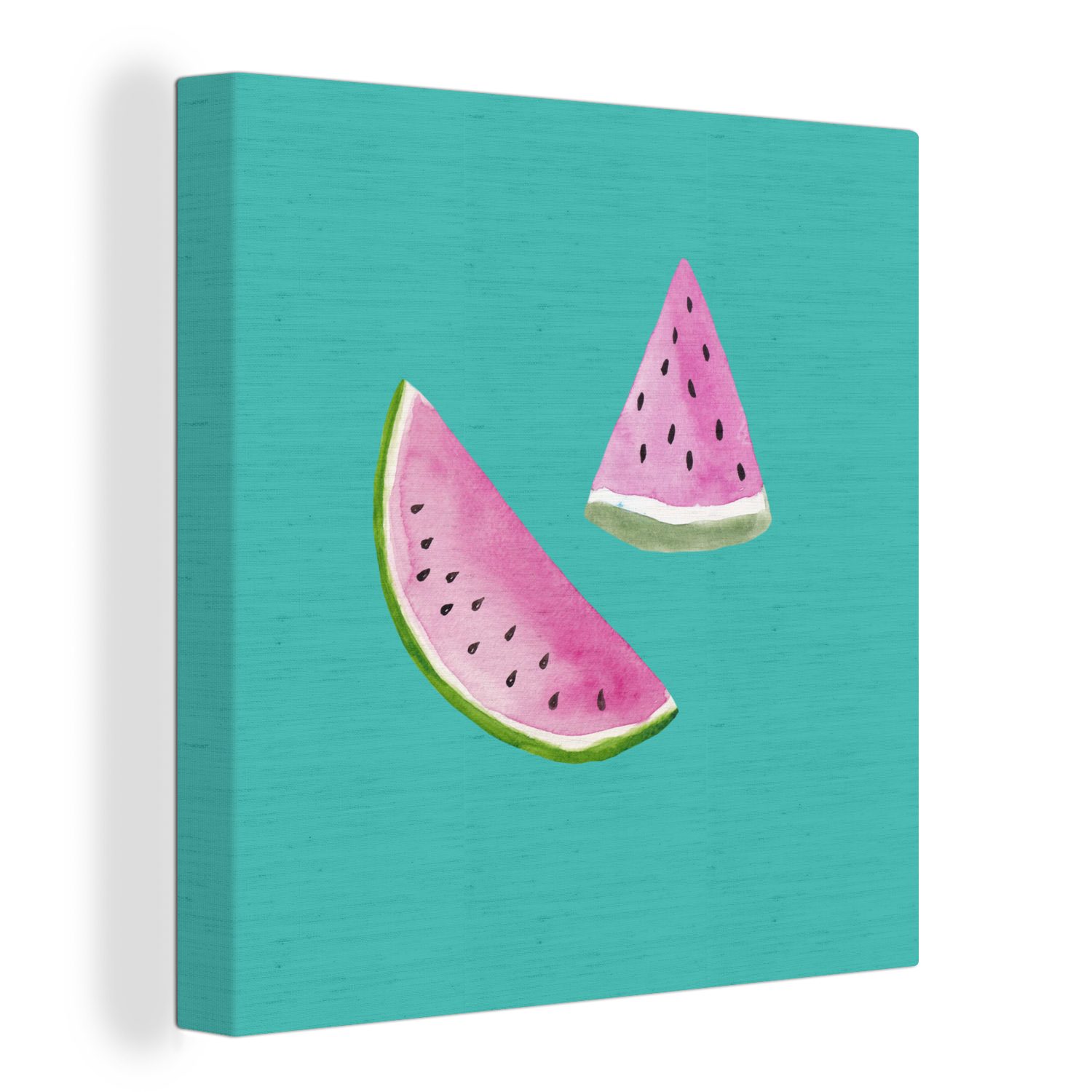 OneMillionCanvasses® Leinwandbild Wassermelone - Obst - Aquarell - Blau, (1 St), Leinwand Bilder für Wohnzimmer Schlafzimmer