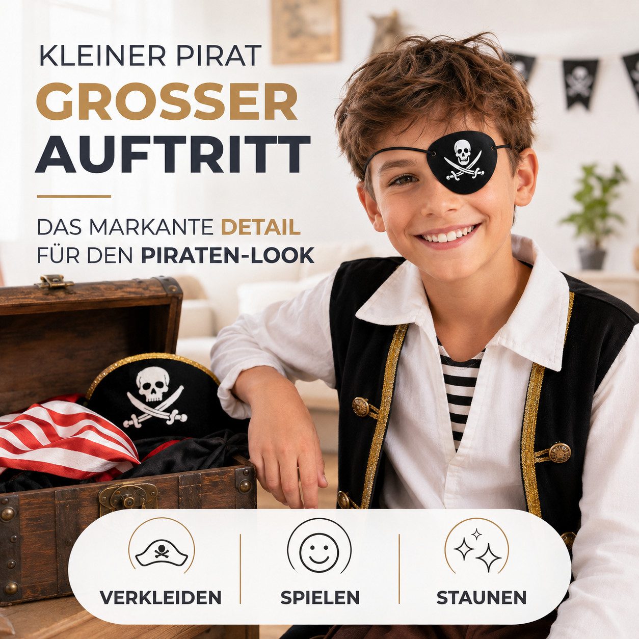 Kostümheld® Piraten-Kostüm 1x Piratenklappe Augenklappe - Kinder Pirat Kostüm Fasching & Karneval