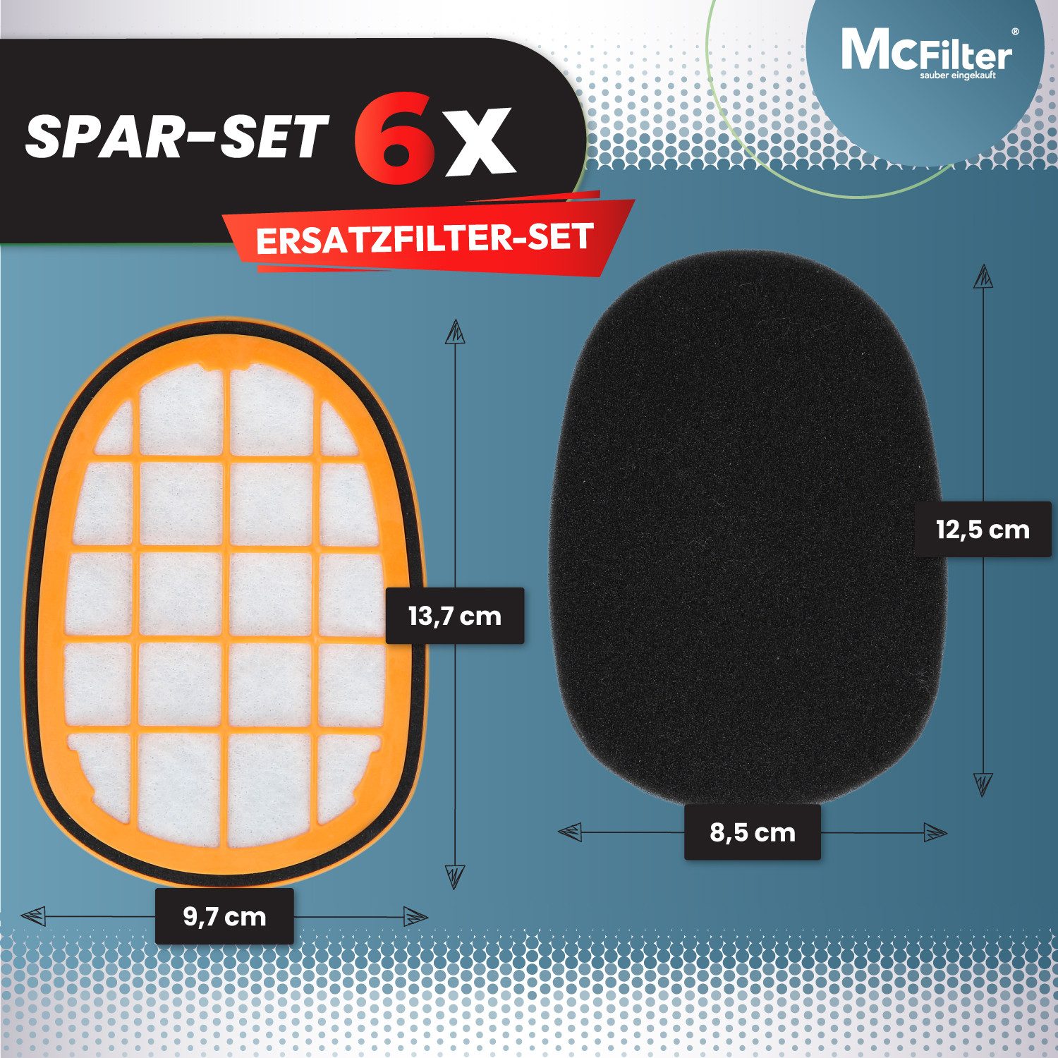 McFilter Ersatzfilter 6 Staubsaugerfilter, Zubehör für Philips SpeedPro Max Aqua, Plus FC6826, XC7042, XC8045, XC8147, XC8347, Filter gegen Feinstaub, Alternative für FC5005/01