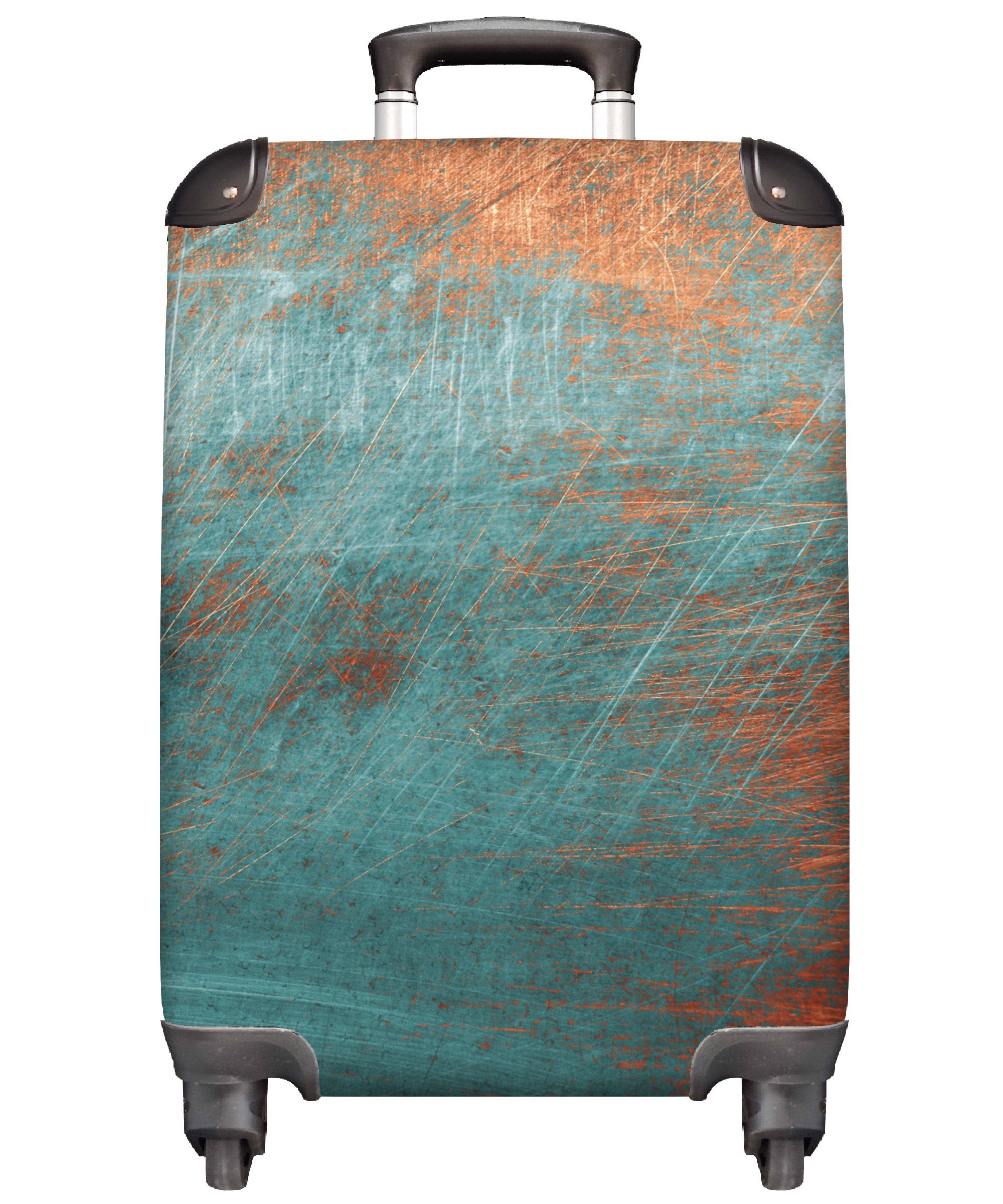 MuchoWow Handgepäckkoffer Metall - Rost - Bronze - Blau - Abstrakt - Struktur, 4 Rollen, Reisetasche mit rollen, Handgepäck für Ferien, Trolley, Reisekoffer