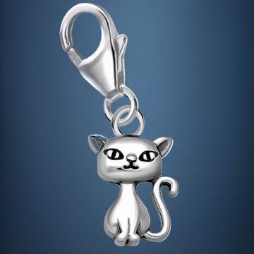 Goldene Hufeisen Charm-Einhänger Katze Karabiner Charm 925 Sterling-Silber Kater Anhänger, Tier-Schmuck für Armbänder oder Kettenanhänger