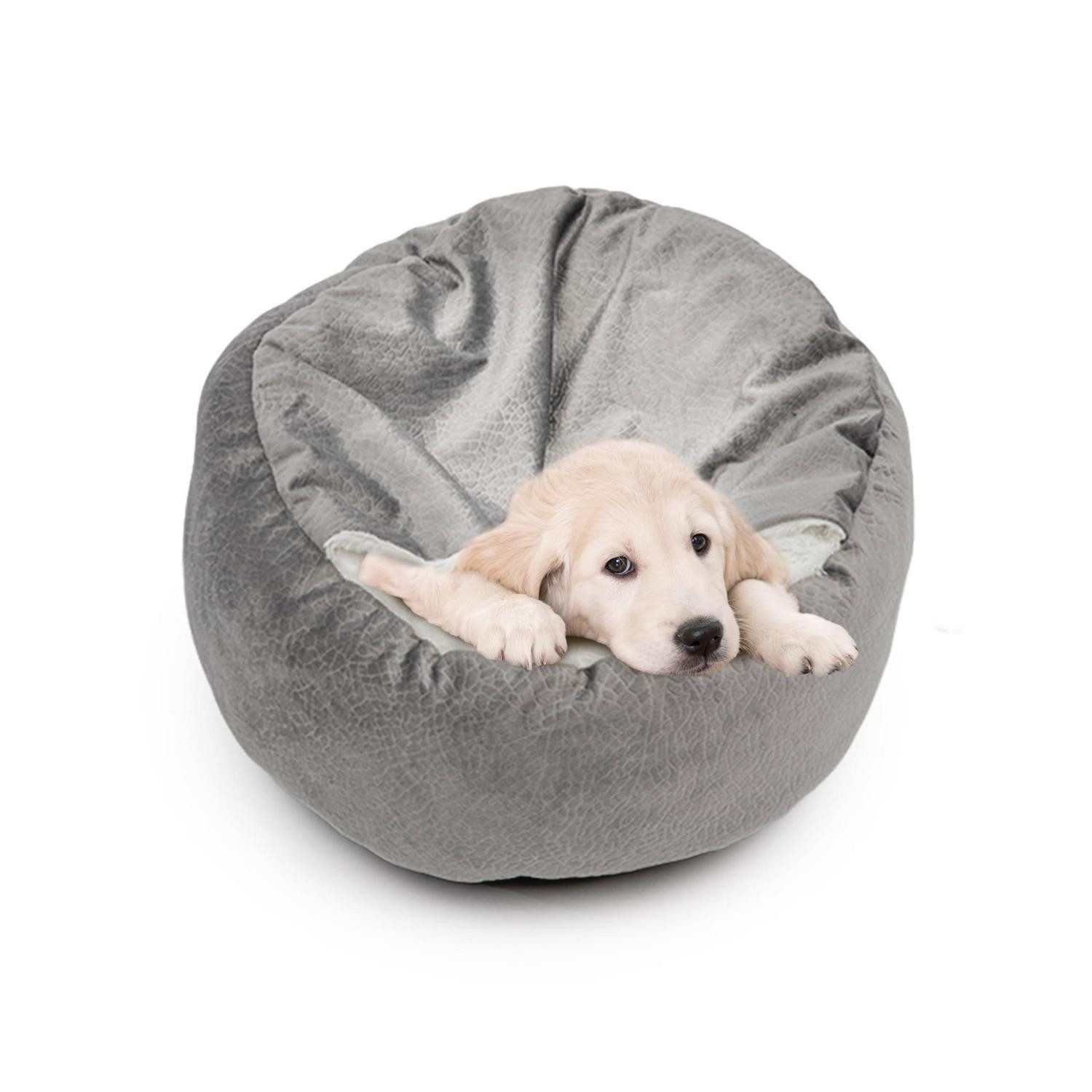 LuxusKollektion Hundebett Hundebett Rund mit Decke Grau Ø70cm