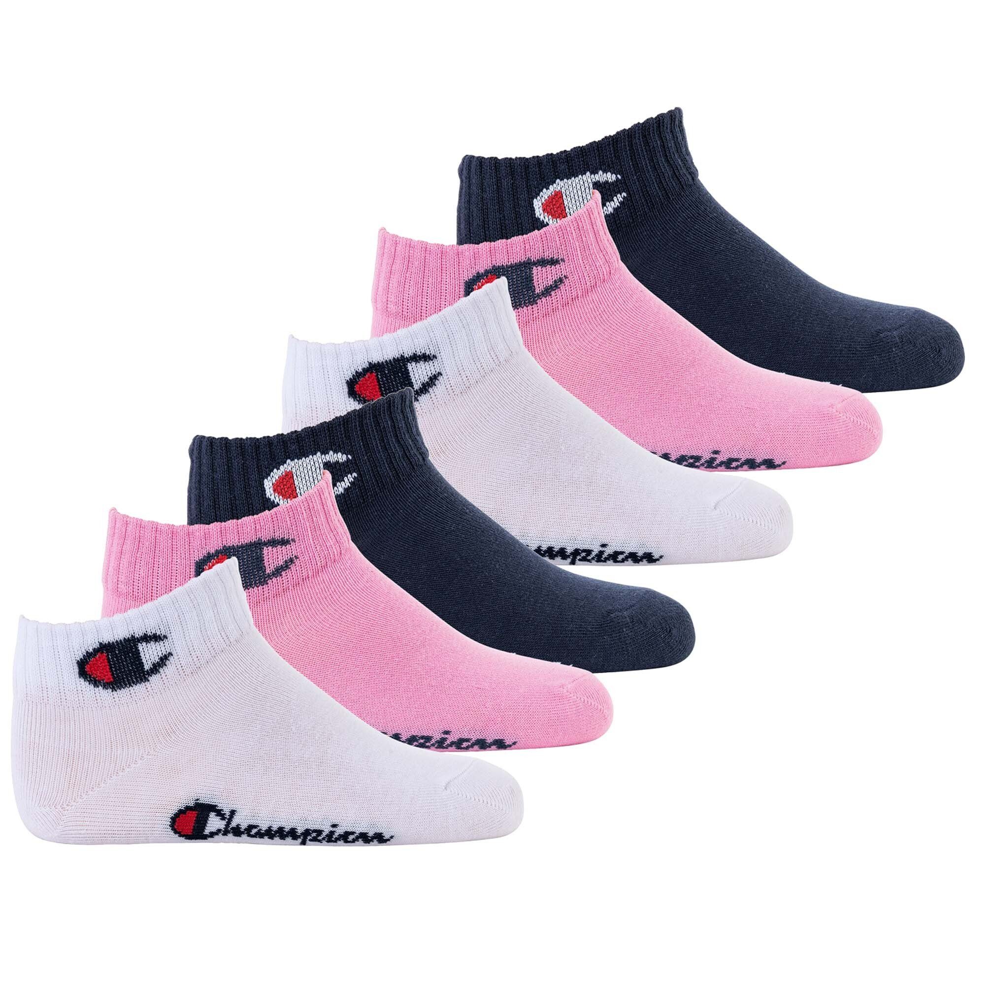 Champion Freizeitsocken Kinder Socken, 6er Pack- Crew Socken, einfarbig Pink/Weiß/Blau