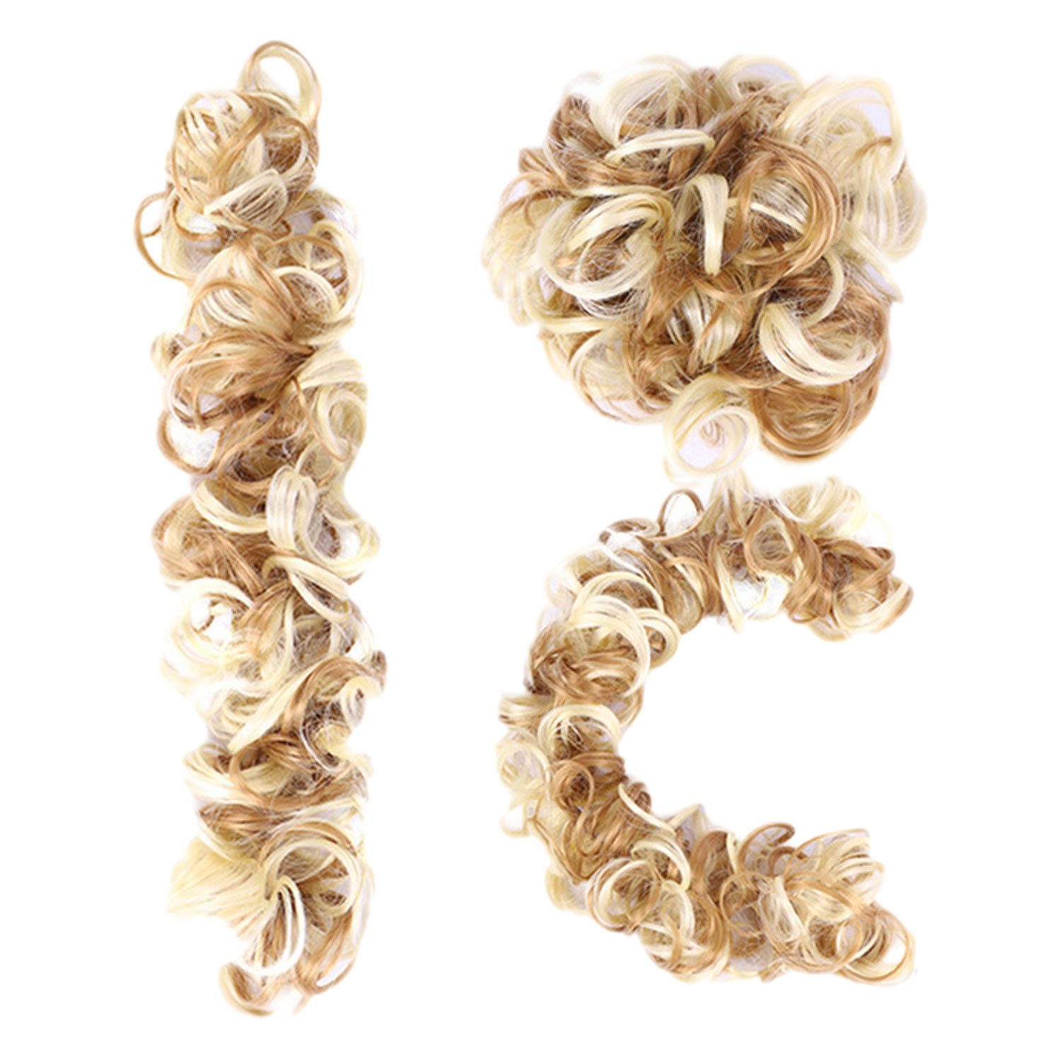 Refttenw Kunsthaarperücke Haarteil Haargummi Donut-Roller Voluminös Gelockt Unordentlich Dutt