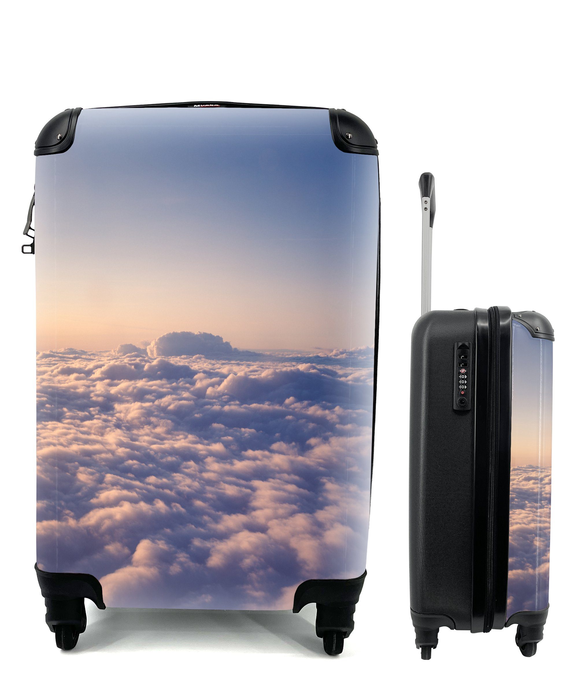 MuchoWow Handgepäckkoffer Bild eines bewölkten Himmels bei Sonnenaufgang, 4 Rollen, Reisetasche mit rollen, Handgepäck für Ferien, Trolley, Reisekoffer