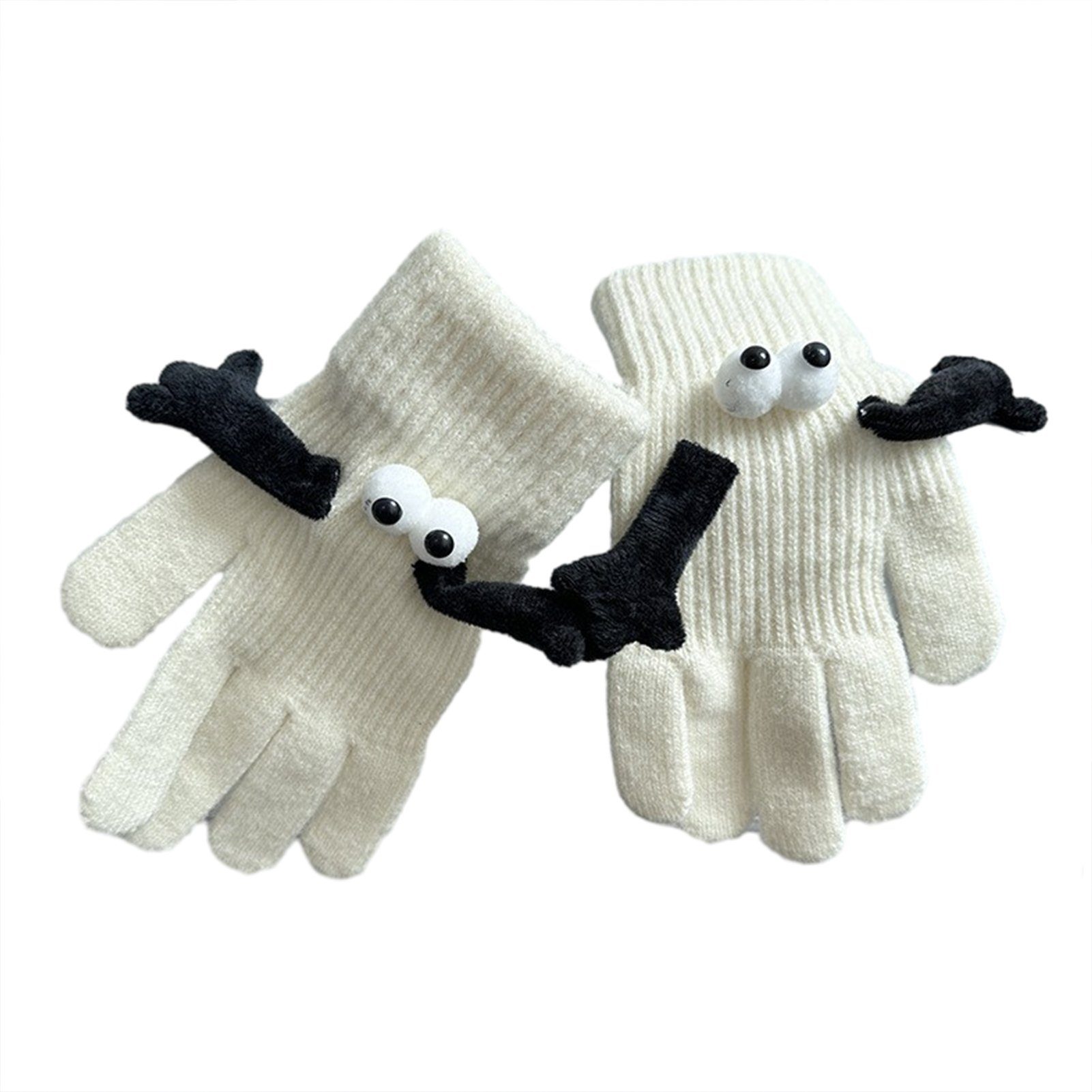 Blusmart Strickhandschuhe Warme Strickhandschuhe Mit Cartoon-Hand-in-Hand-Motiv, Bequem, Handschuhe beige XL