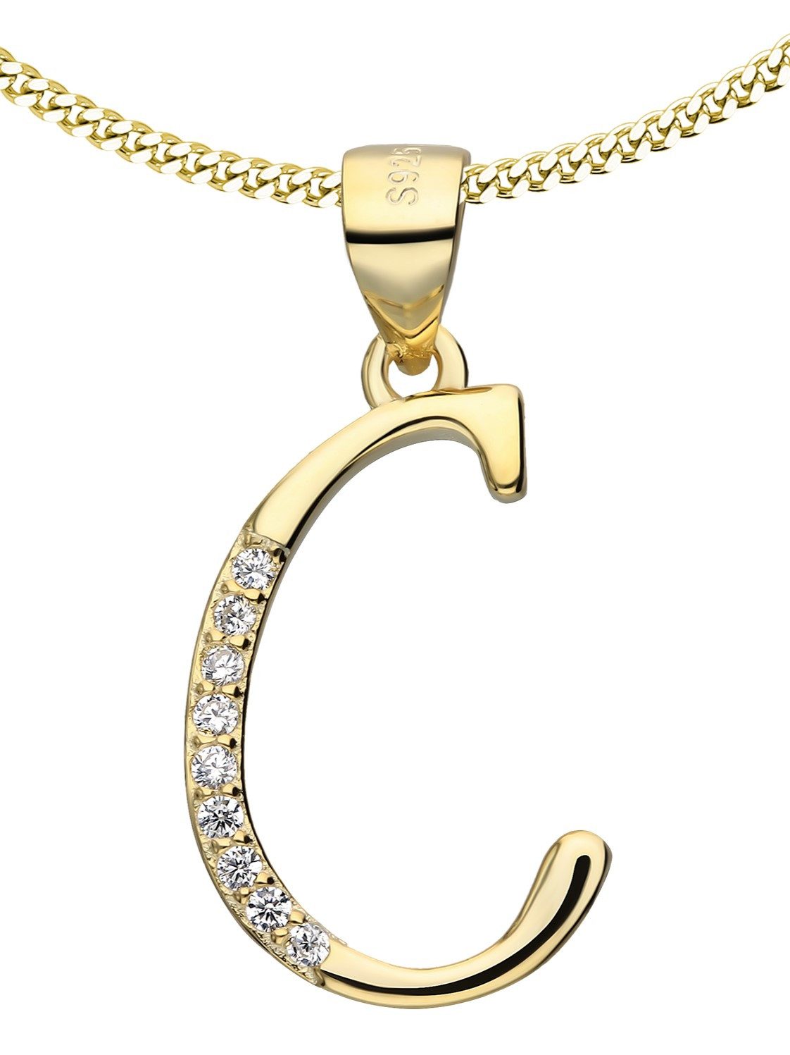Kette mit Anhänger Buchstabe C 925 Silber goldene Halskette Geschenke für Frauen