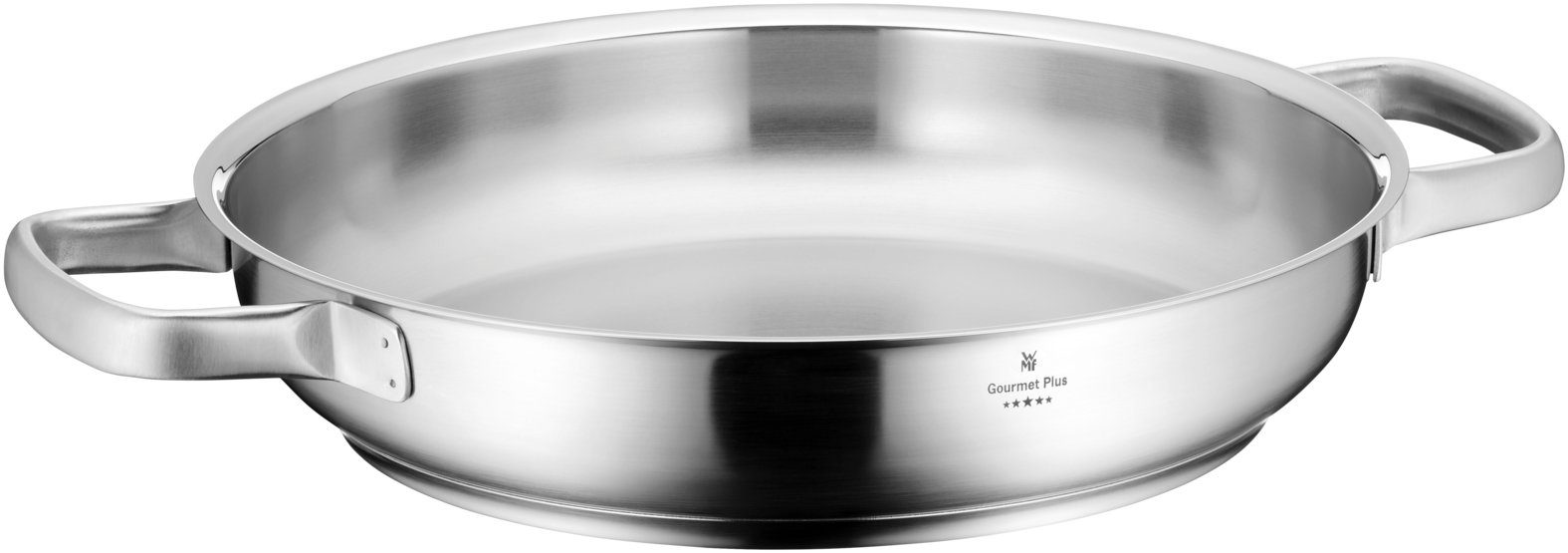 WMF Bratpfanne Gourmet Plus Servierpfanne 28 cm, Cromargan® Edelstahl rostfrei 18/10 (1-tlg., 1x Servierpfanne unbeschichtet 28 cm), - optimal für Herdplatten mit Ø 22 cm