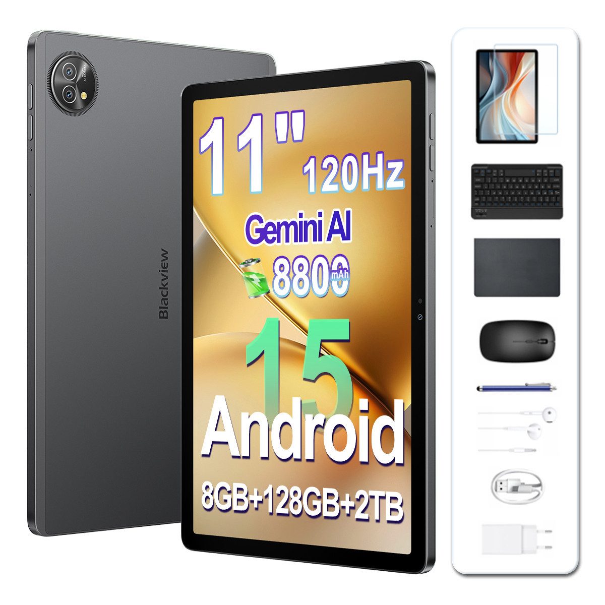 blackview Tablet ZENO 10 11" Android 15 5G LTE, 90Hz, 8800mAh, GPS, 9-in-1 Set Tablet (11", Dual-SIM-5G,PC-MODUS + WPS OFFICE,11" FHD+ 90HZ & WIDEVINE L1,Face ID)