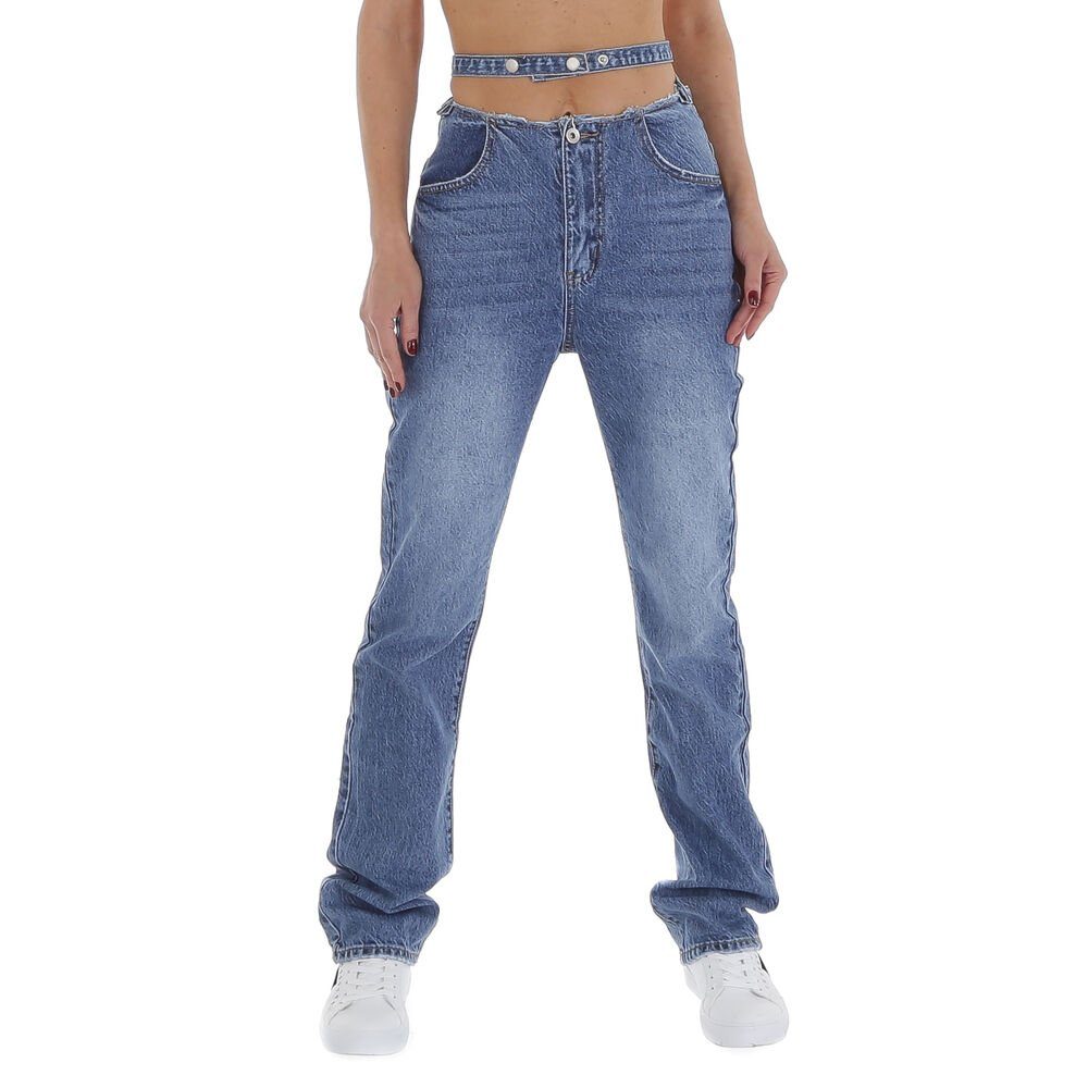 Ital-Design High-waist-Jeans Damen Freizeit Used-Look High Waist Jeans in Blau