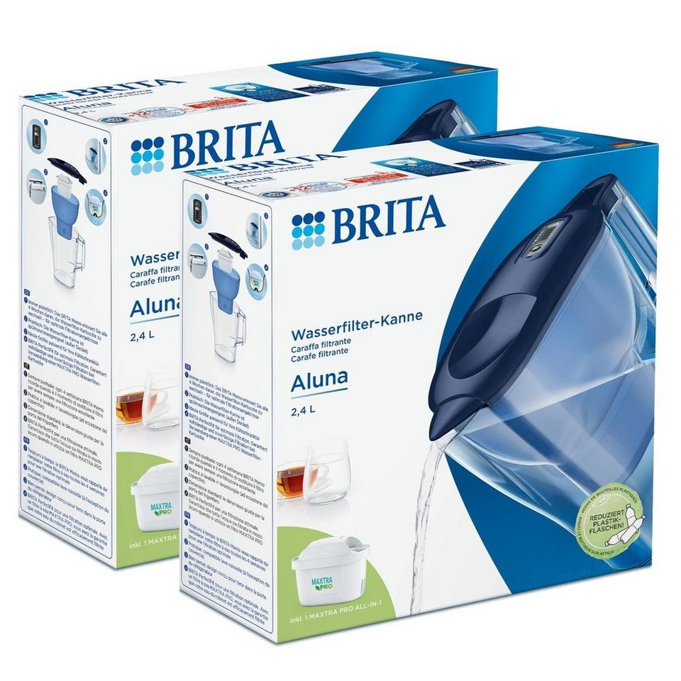Pro BRITA 2,4L Wasserfilter inkl.1 ( Brita Maxtra blau Kartusche Aluna Wasserfilter-Kanne