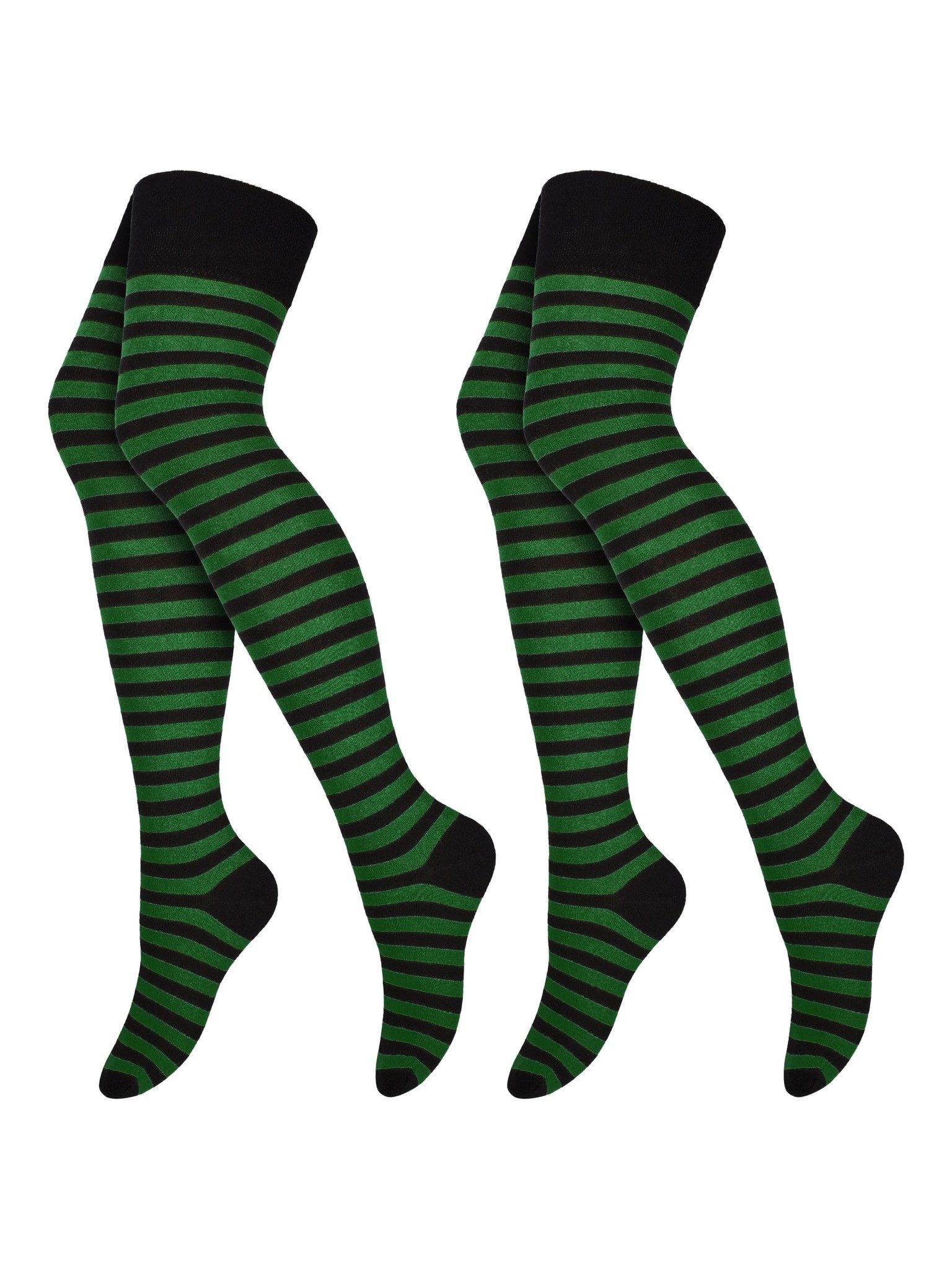 Black Snake Overknees Halloween Ringelstrümpfe Damen, lange Hexenstrümpfe für Karneval (Socken-Set, 2-Paar, Schwarz/Grün OneSize) Kostümstrümpfe für Fasching, Mottoparty und Hexenkostüm