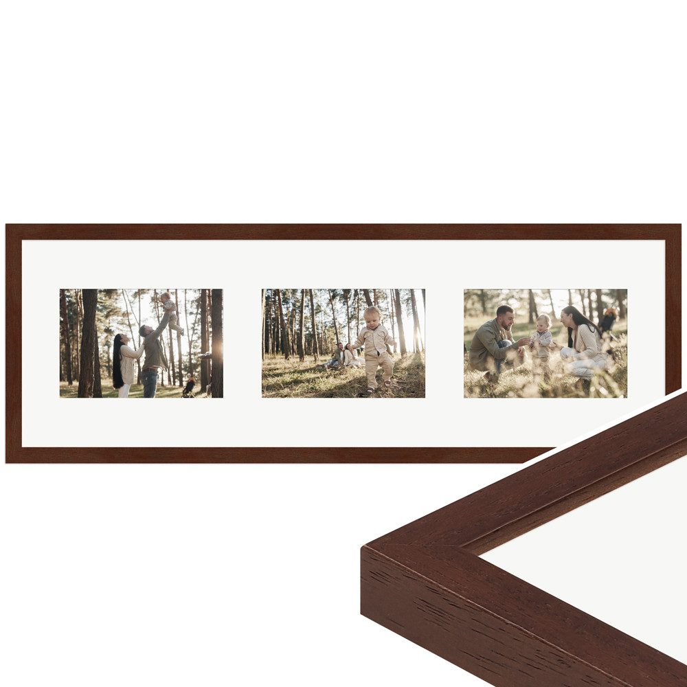 WANDStyle Galerierahmen G950 20x60 cm, für 3 Bilder, im Format 10x15 cm, aus Massivholz in der Farbe Nussbaum