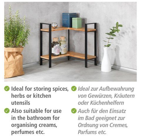 WENKO Küchenregal Modell Lou, 2 Ablagen aus Bambus, stehendes Küchen-Eckregal für die Arbeitsplatte