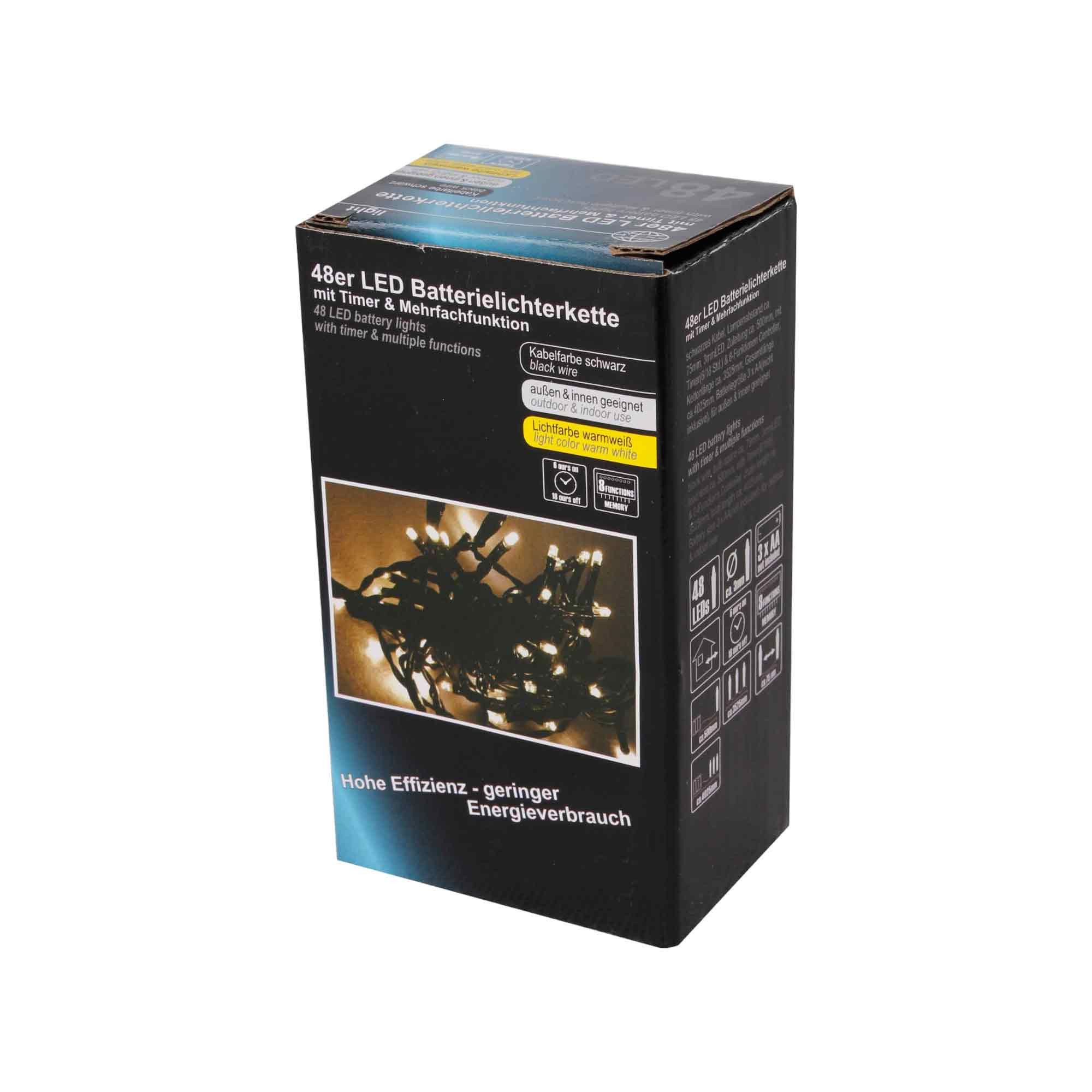 Linder Exclusiv GmbH LED-Lichterkette, Batterie für Außen 3,4 m 8 Funktionen Timer schwarz