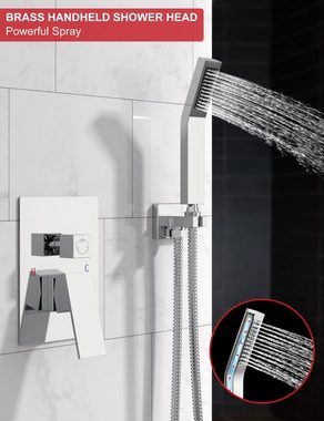Rainsworth Duschsystem Eleganz, Komplett-Set, 3 Funktion Unterputz Duschsystem, hochmoderne Air Injection Technology Regendusche, 30cmx30cm Quadratischer Regenduschkopf - aus Messing und Edelstahl, Chrom