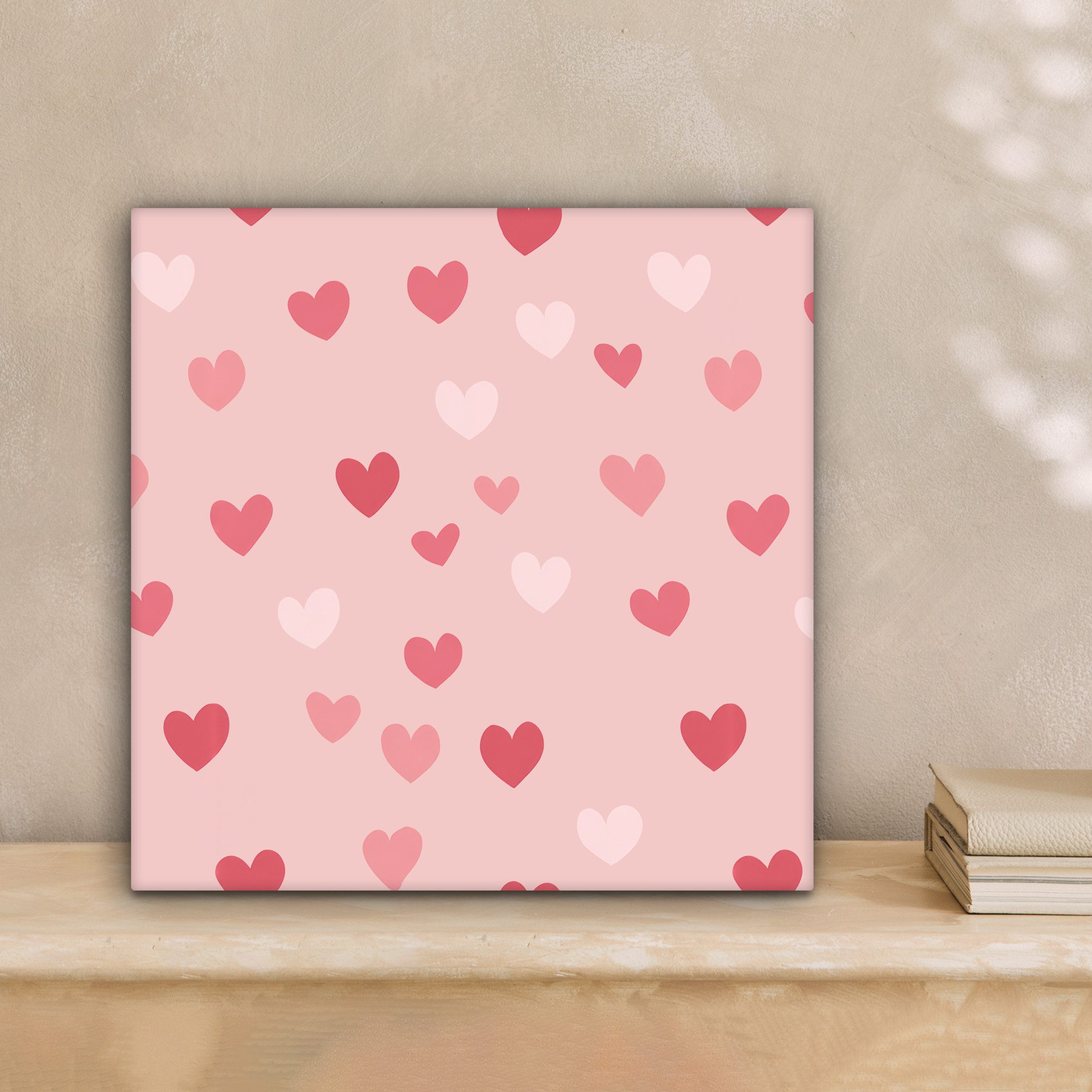 OneMillionCanvasses® Leinwandbild Herzen - Muster - Rosa, Fotodruck (1 St), Wandbild, Deko Schlafzimmer Wohnzimmer Flur 20x20 cm