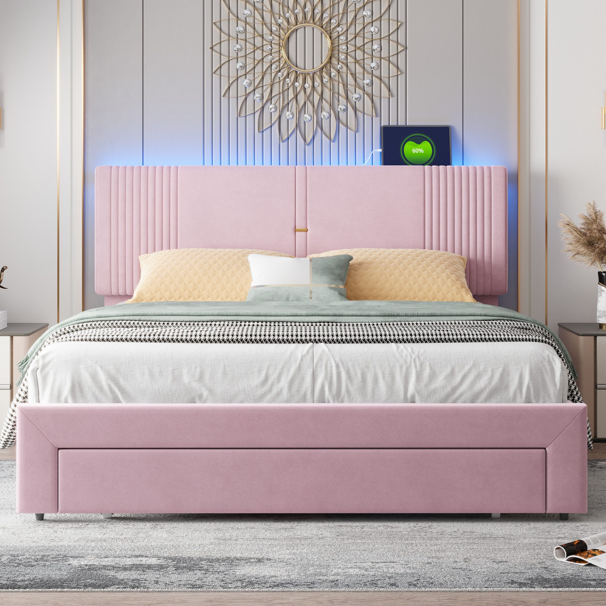 Flieks Polsterbett, LED Doppelbett 160x200cm mit günstig online kaufen