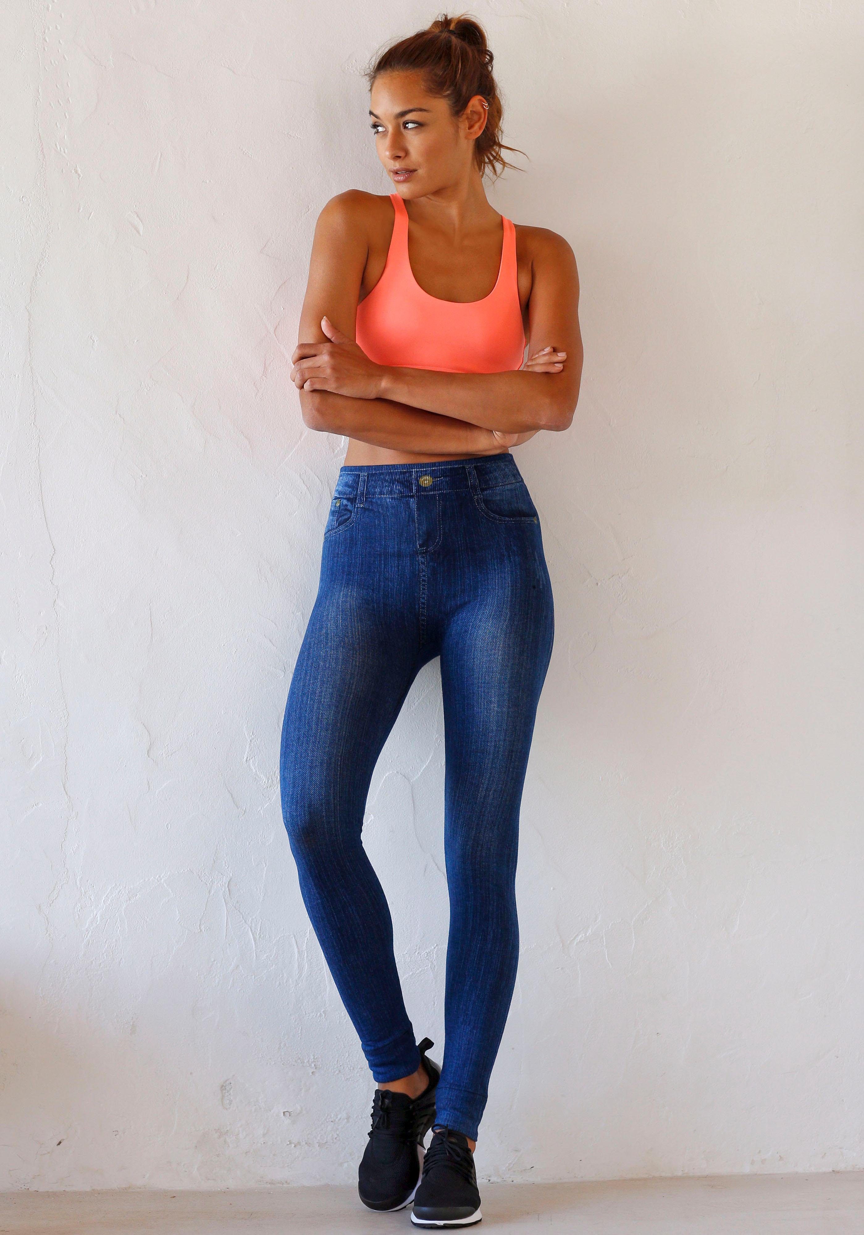 Buffalo Jeansleggings in Denim-Look mit bunten Umschlagbündchen, Jeggings