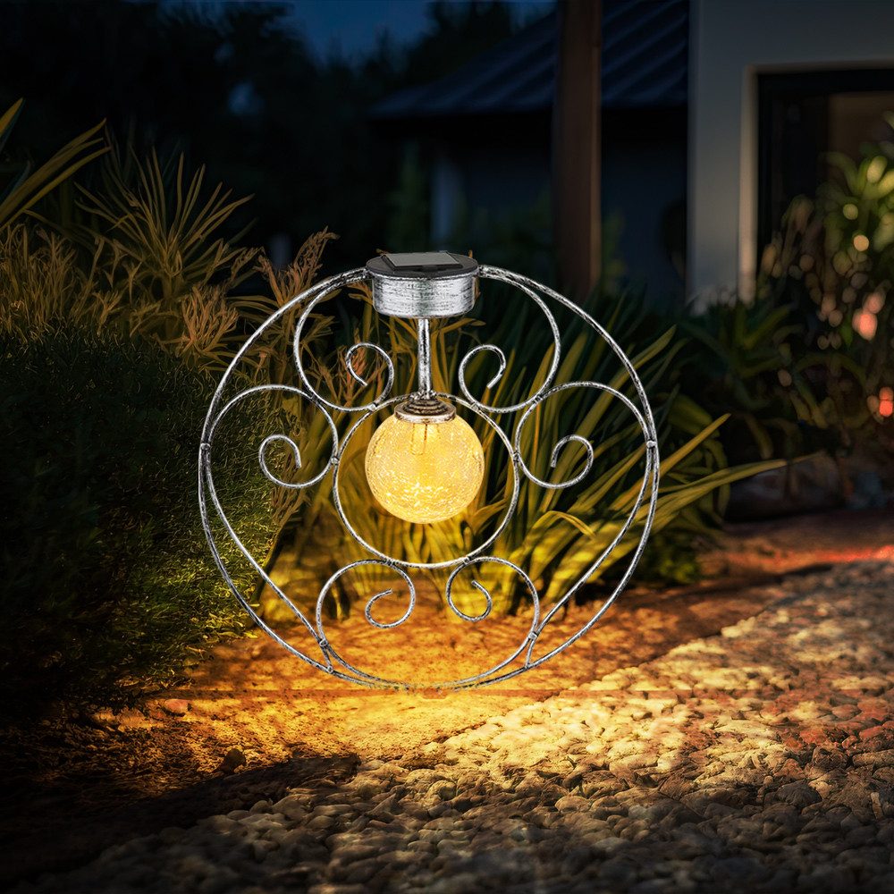 GLOBO LIGHTING LED Solarleuchte, LED-Leuchtmittel fest verbaut, Warmweiß, Solarlampe orientalische Glaskugel Dekoleuchte Gartenlampe