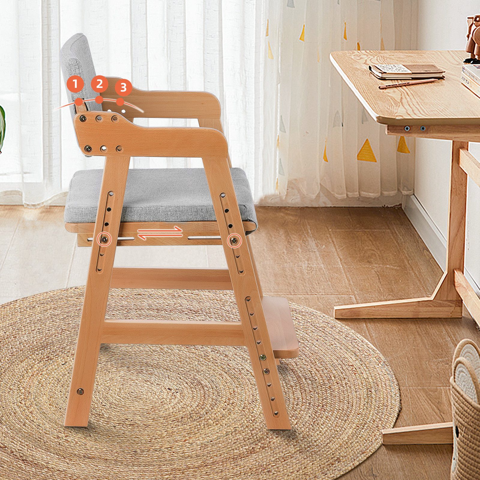 OUNUO Esszimmerstuhl Holz Stuh Lehnstuhl Küchenstuhl mit Armlehne für Wohnzimmer/Esszimmer