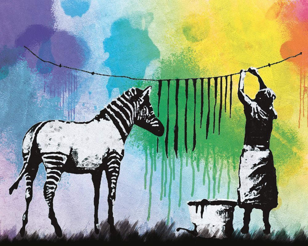 1art1 Kunstdruck Banksy - Zebra Streifen Waschtag