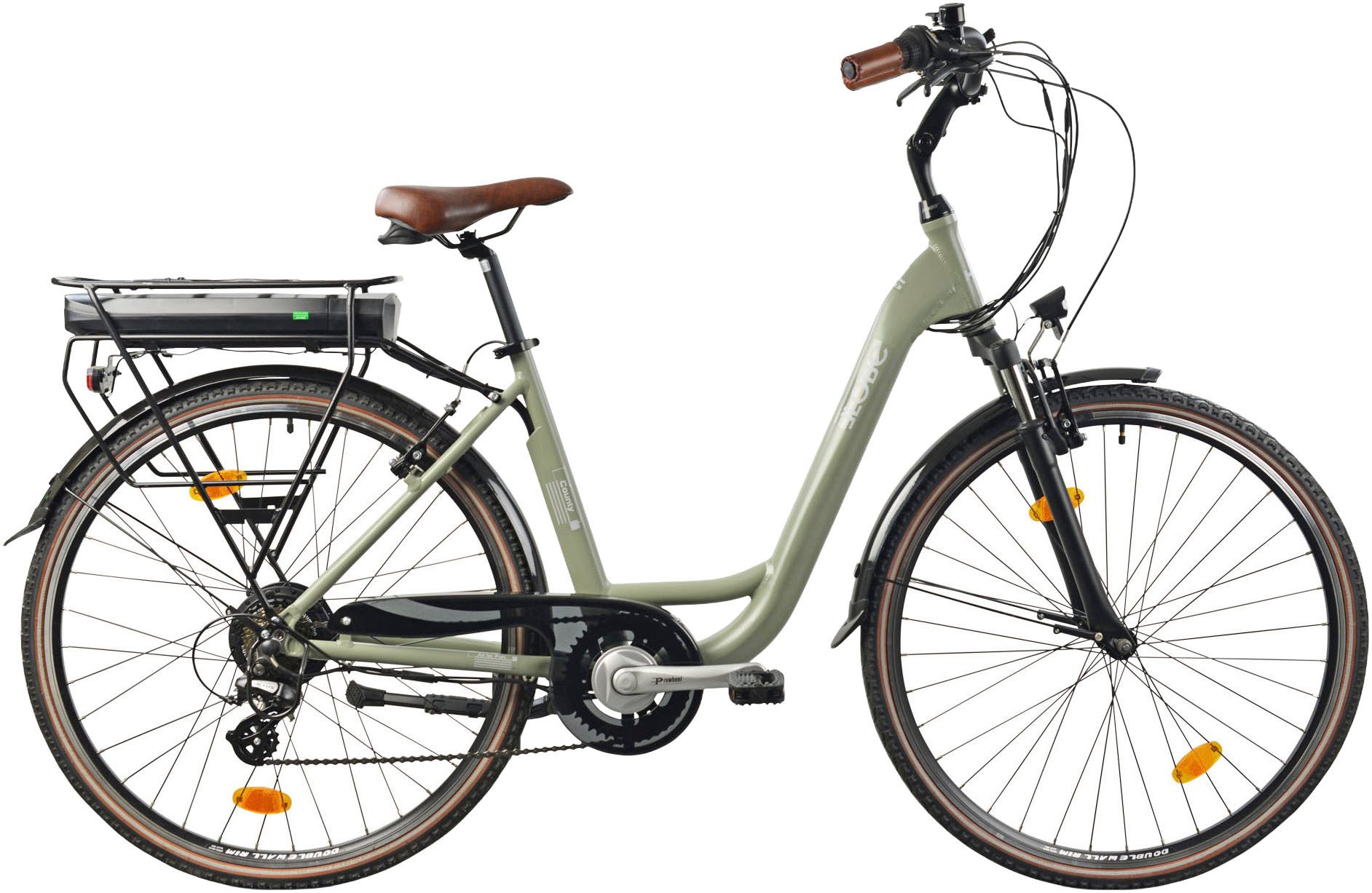 LLobe E-Bike Cityrad City E-Bike 28" County grün, 7 Gang Shimano Altus Schaltwerk, Kettenschaltung, Heckmotor, 468 Wh