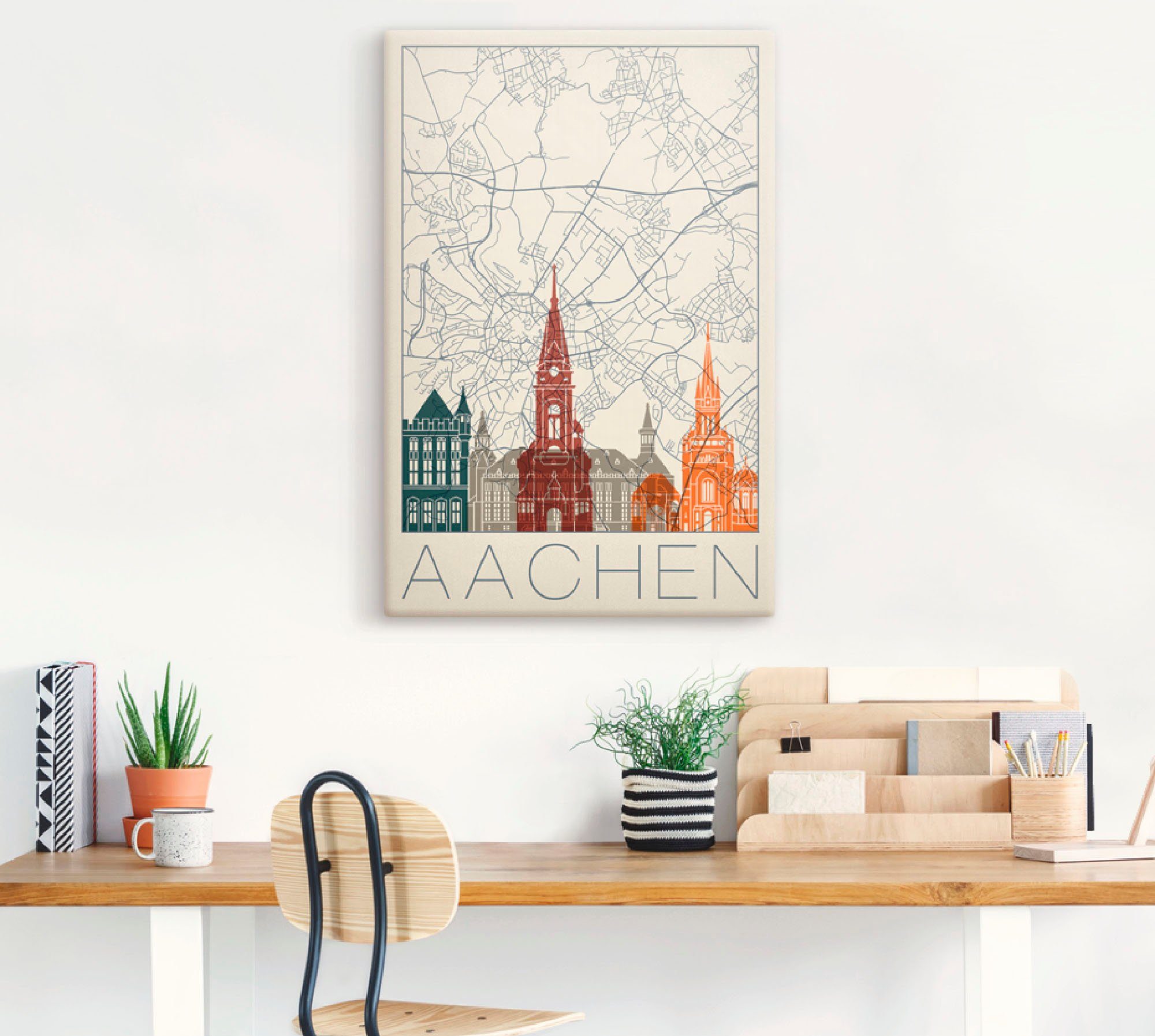Wandbild Aachen, als (1 Karte Leinwandbild, Poster Größen Deutschland versch. St), Wandaufkleber Artland oder Alubild, in Retro