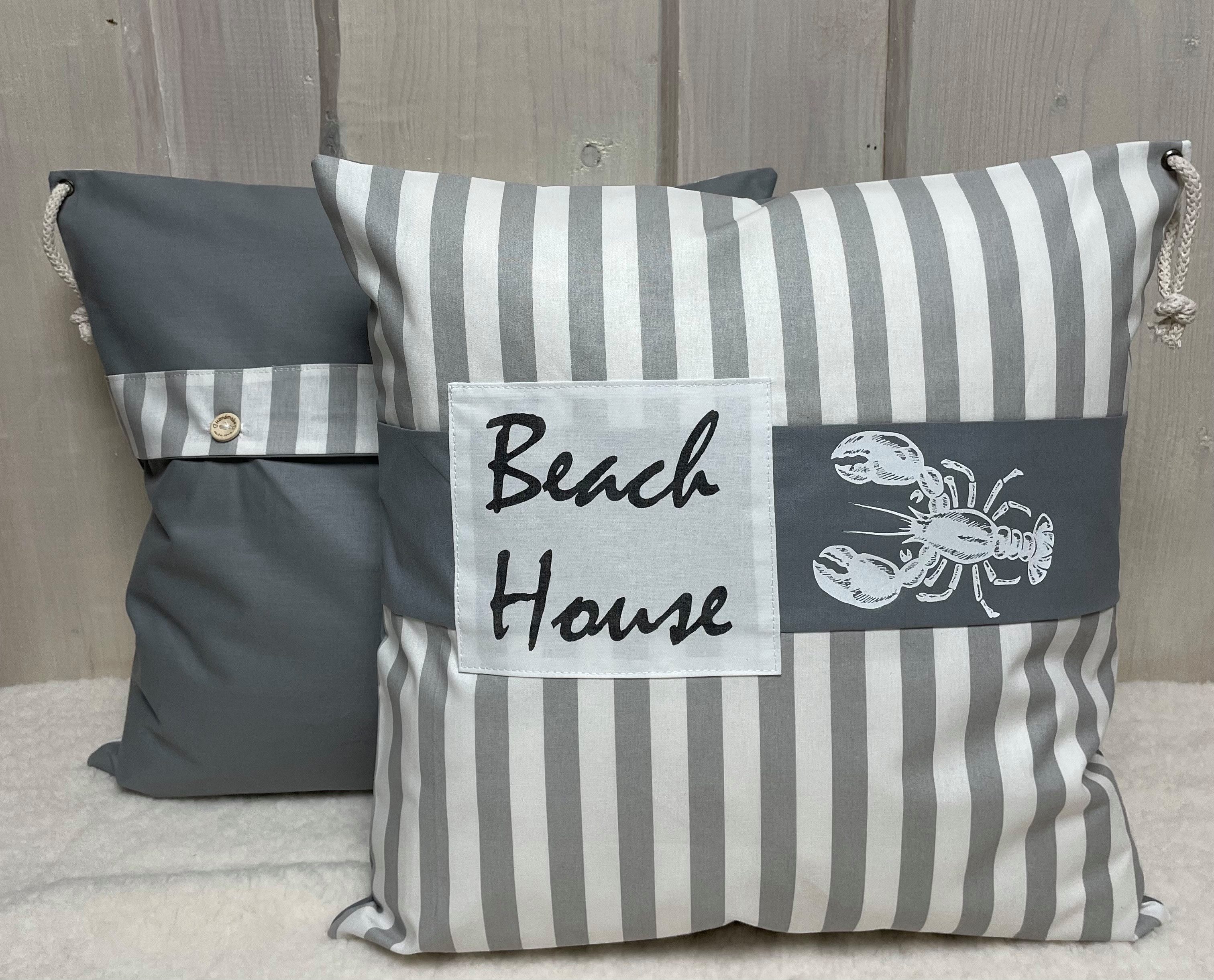 Ammerkind Dekokissen Maritime Kissenhülle "Beach House" grau/weiß, Kissenhülle ohne Füllung