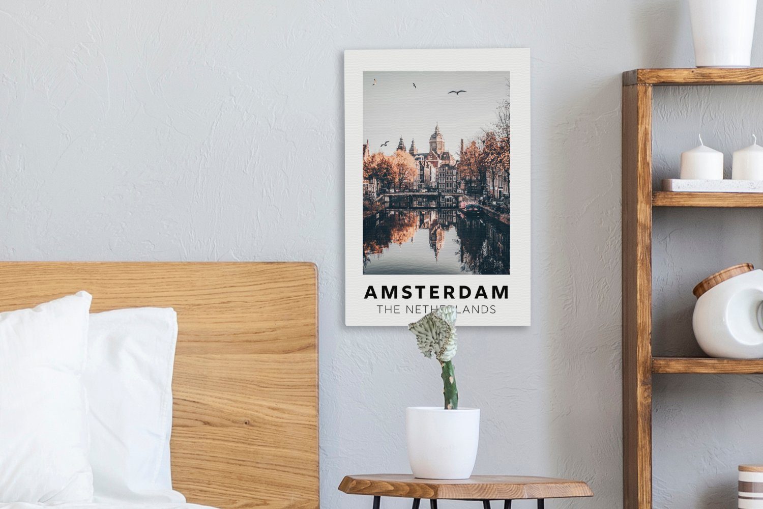 Architektur (1 Zackenaufhänger, bespannt - - Amsterdam inkl. Leinwandbild OneMillionCanvasses® cm Gemälde, - fertig Leinwandbild St), Niederlande 20x30 Wasser,