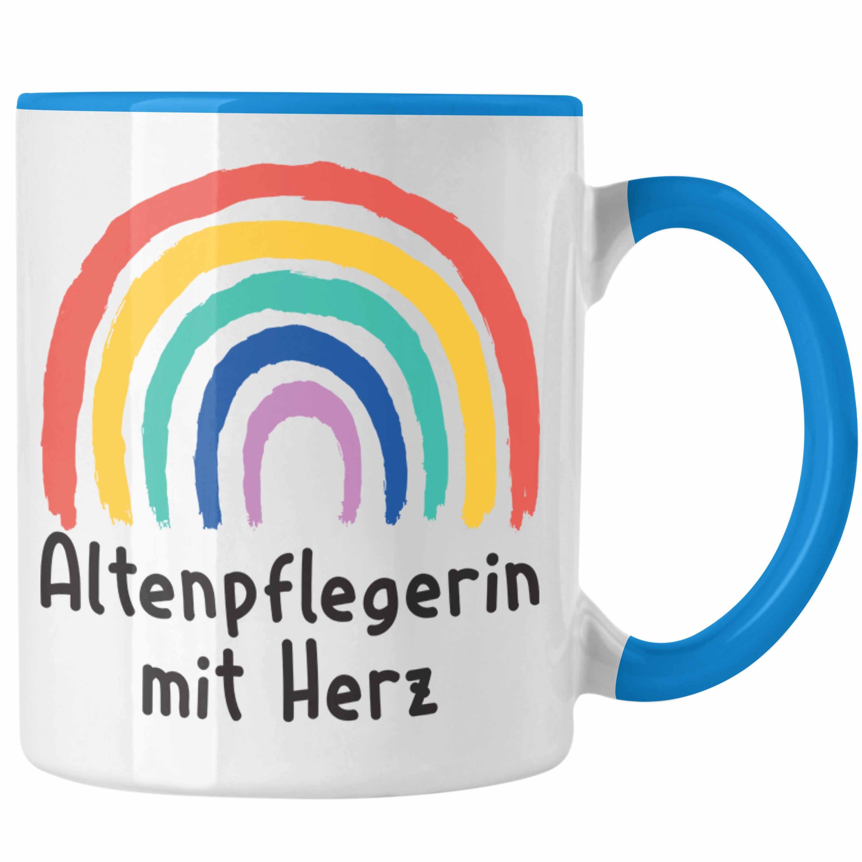 Trendation Tasse Trendation - Altenpflegerin mit Herz Tasse Geschenk mit Spruch Kaffeetasse Zubehör Dankeschön Blau