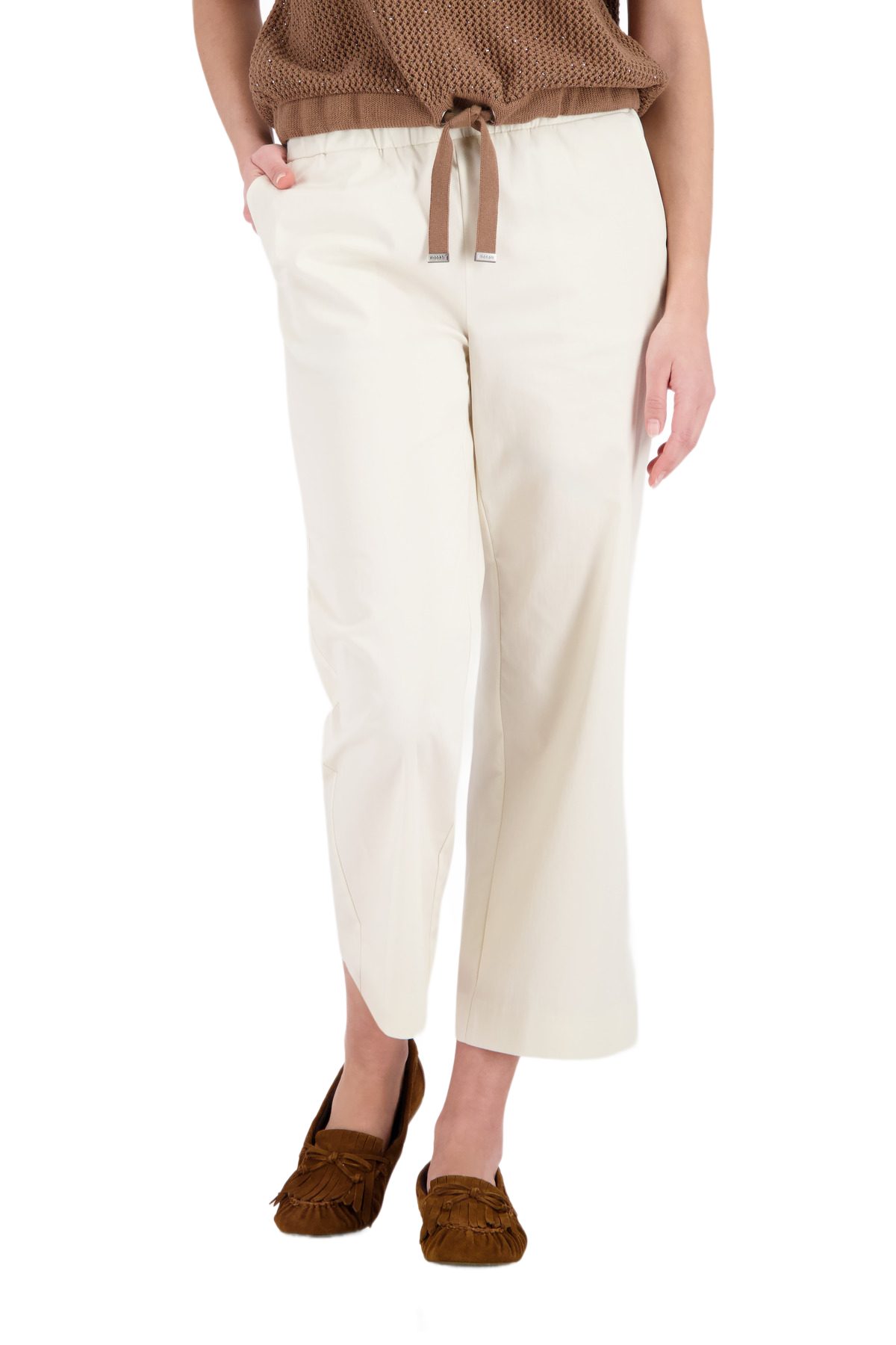 Monari Stoffhose weiß, Casual, Baumwolle, Unifarben, Wide Leg, Mittel